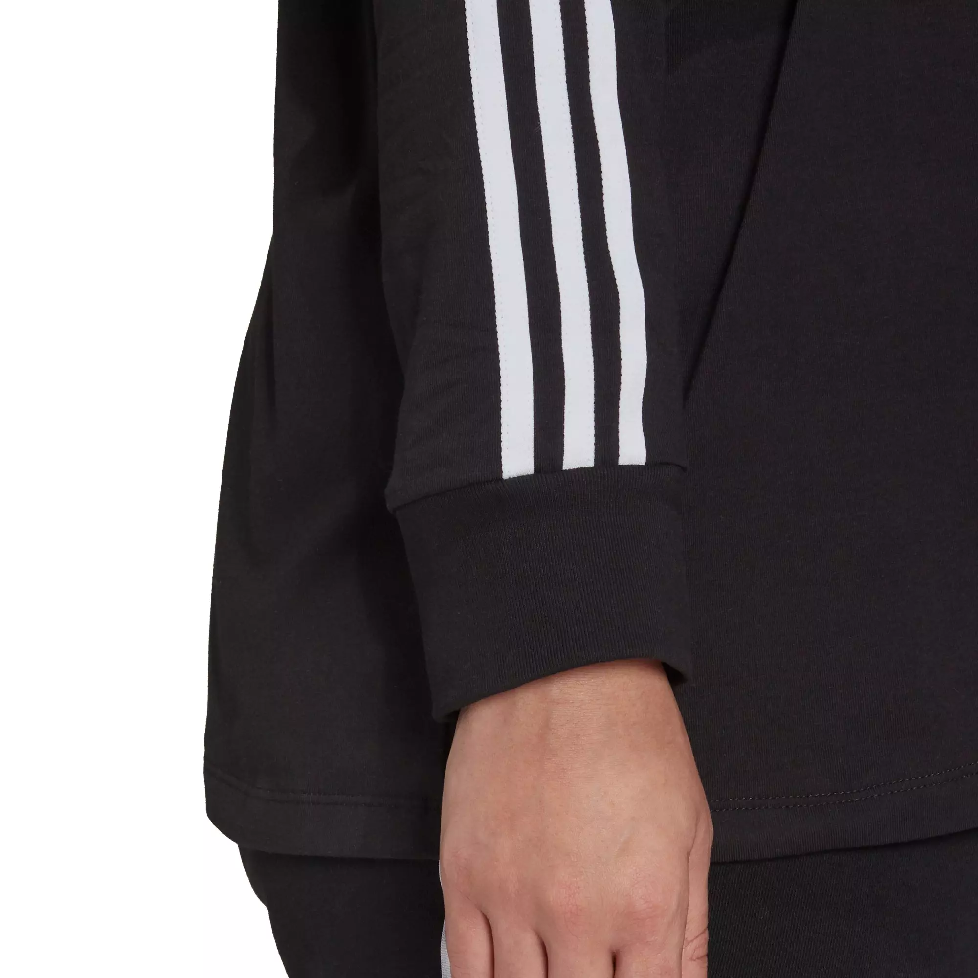 adidas Women's "Black" 3-Stripes Long Sleeve Tee (Plus Size) - BLACK