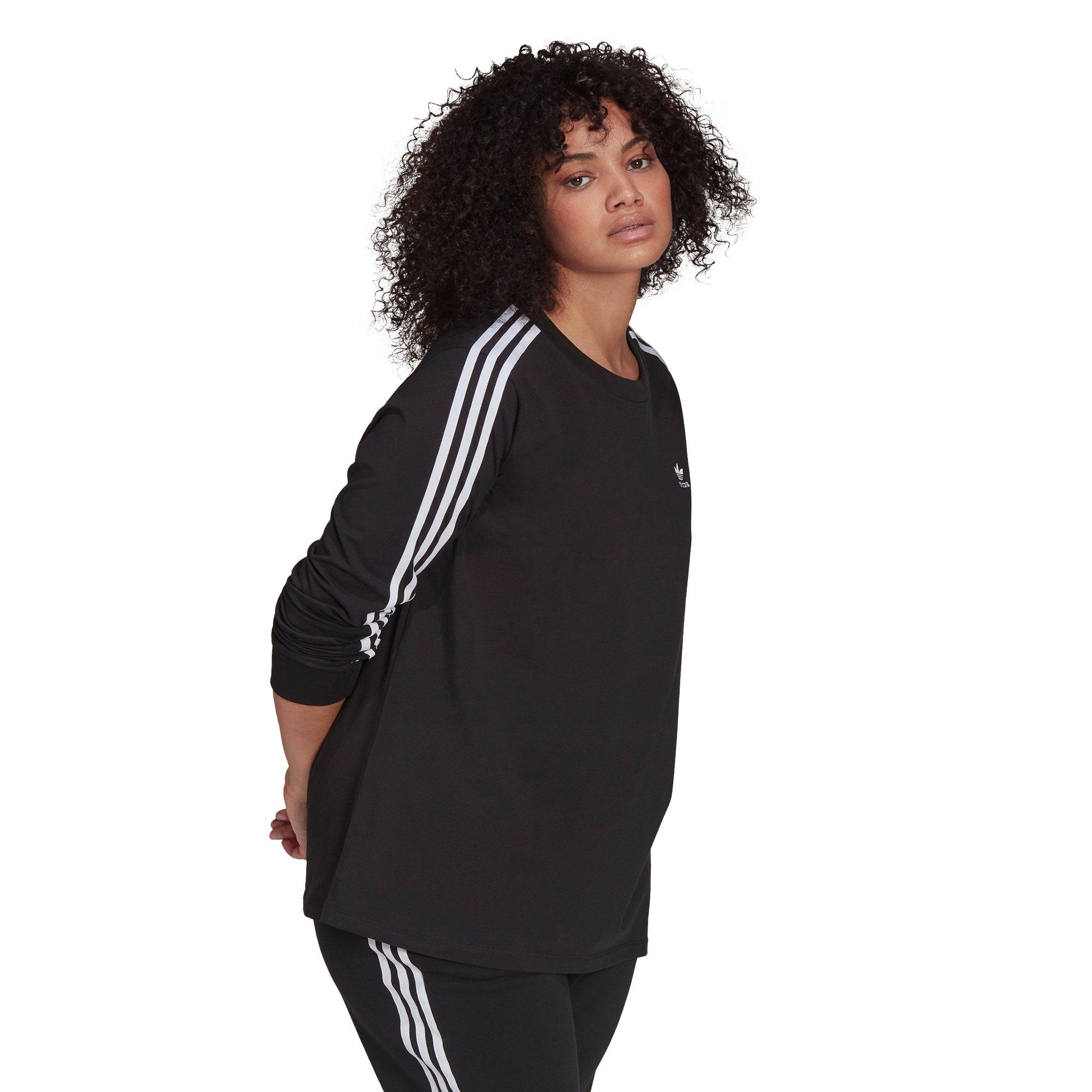 adidas Women's "Black" 3-Stripes Long Sleeve Tee (Plus Size) - BLACK Thumbnail View 5
