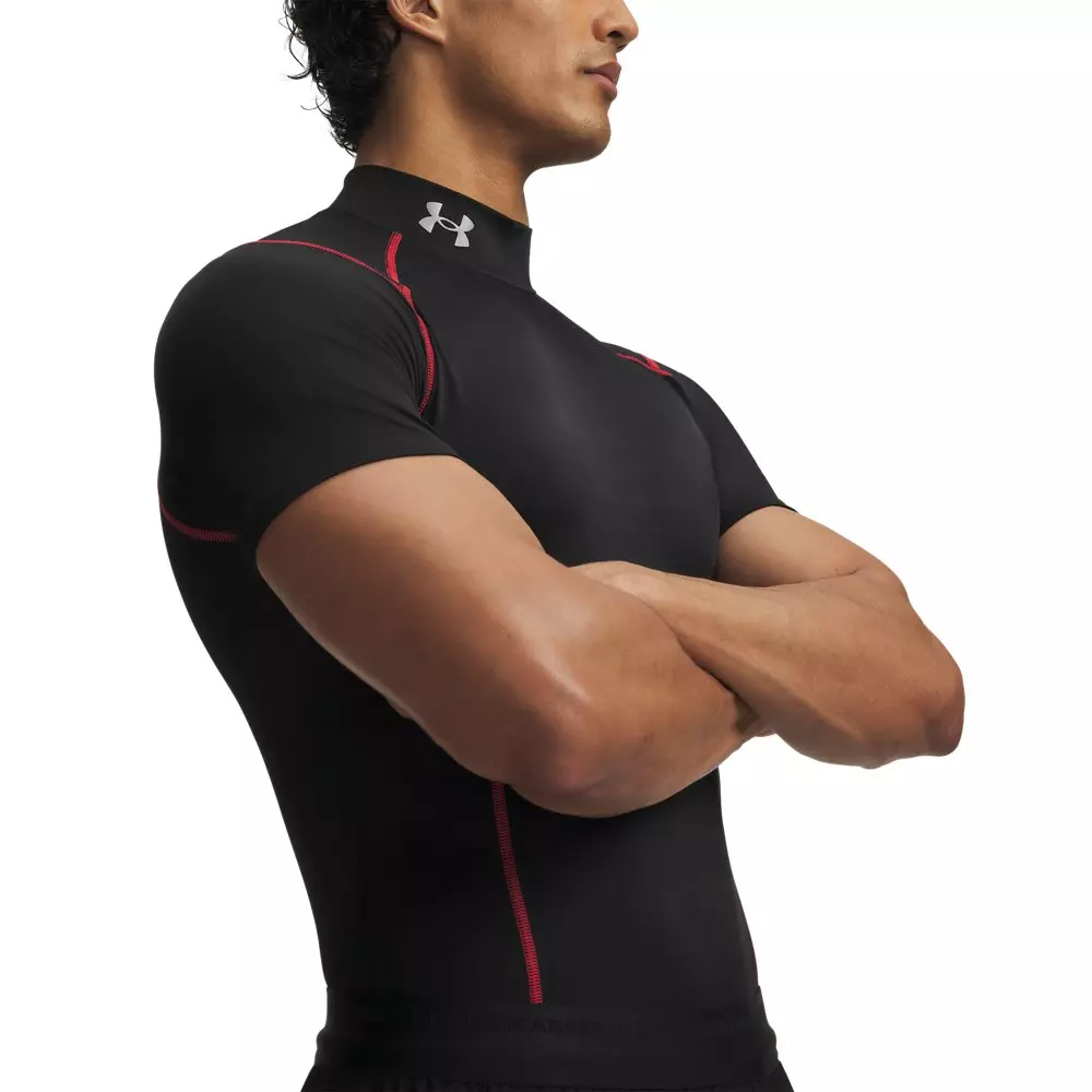 Under Armour Men's HeatGear Elite Compression Mock Short Sleeve - Black/Red - BLACK/RED