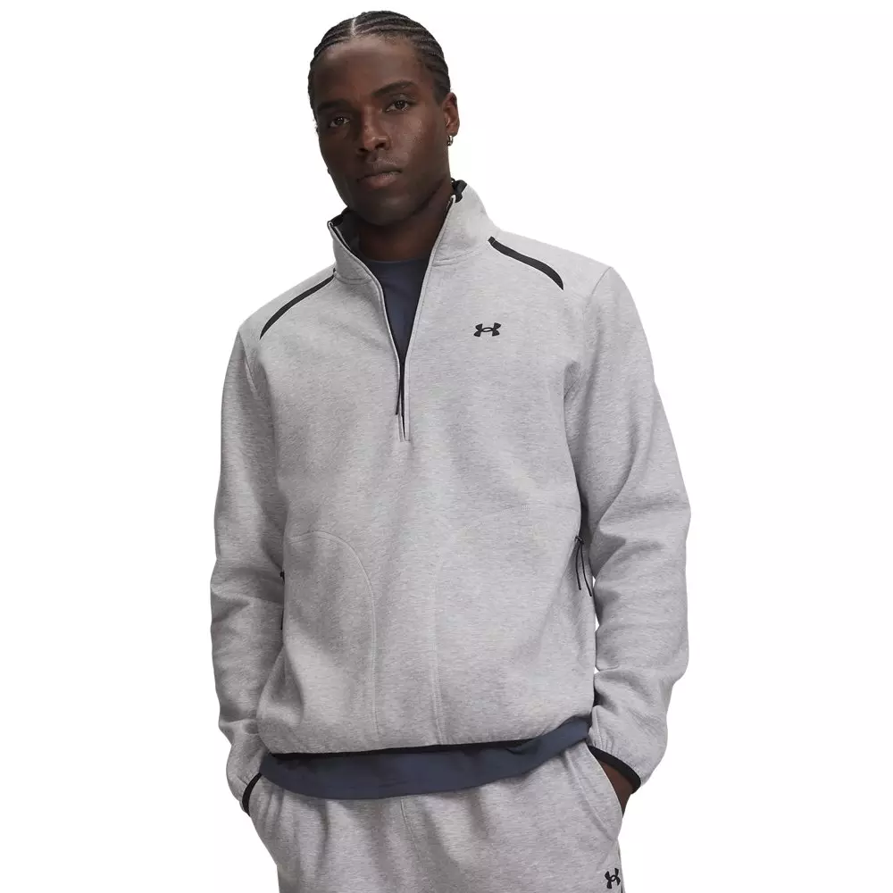 Under Armour men's Unstoppable Fleece 1/2-Zip Sweatshirt - Grey/Black - GREY/BLACK
