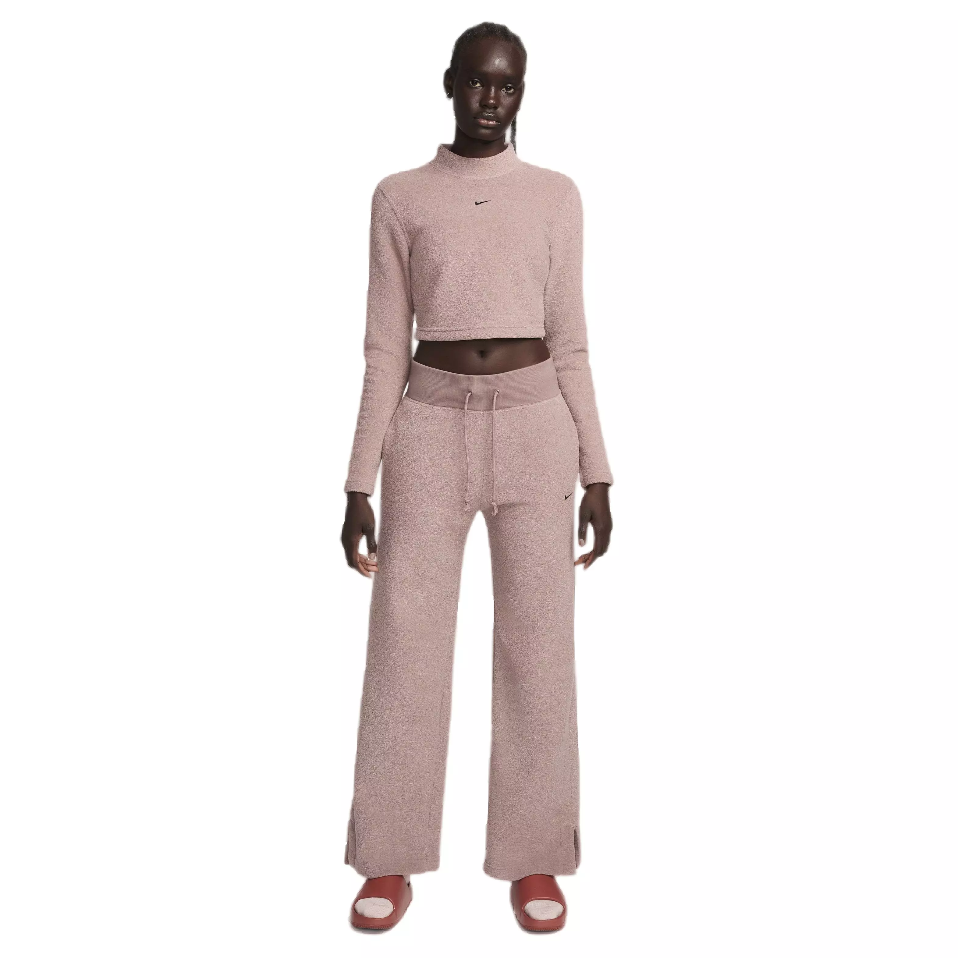 Nike Women's Sportswear Phoenix Plush High-Waisted Wide-leg Cozy Fleece Pants - MAUVE