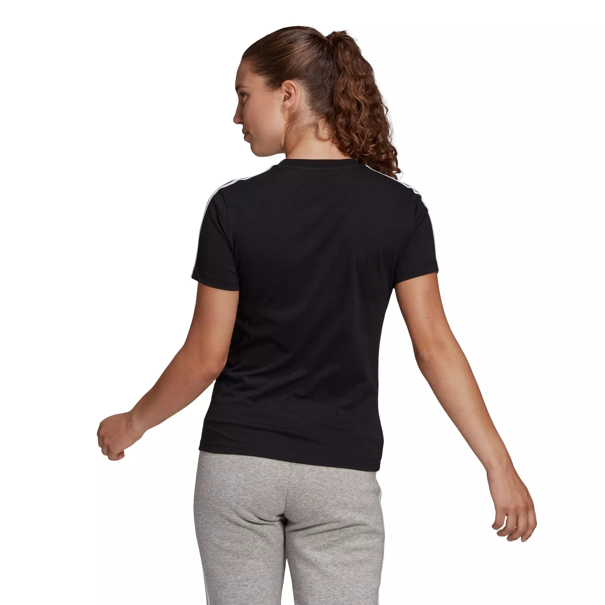 adidas Women's Black LOUNGEWEAR Essentials Slim 3-Stripes Tee - BLACK/WHITE