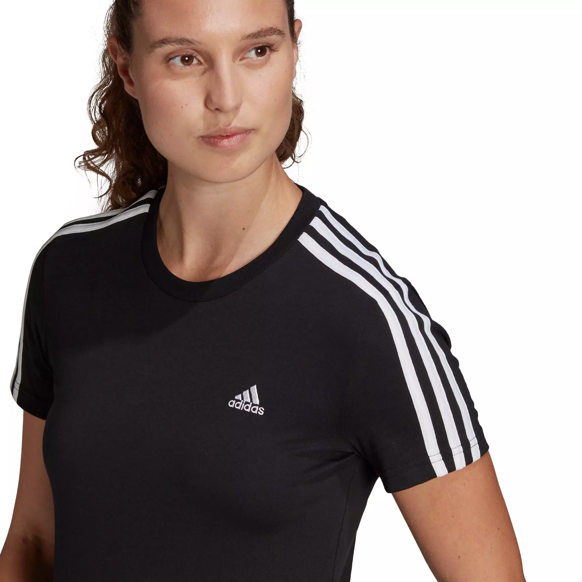 adidas Women's Black LOUNGEWEAR Essentials Slim 3-Stripes Tee - BLACK/WHITE