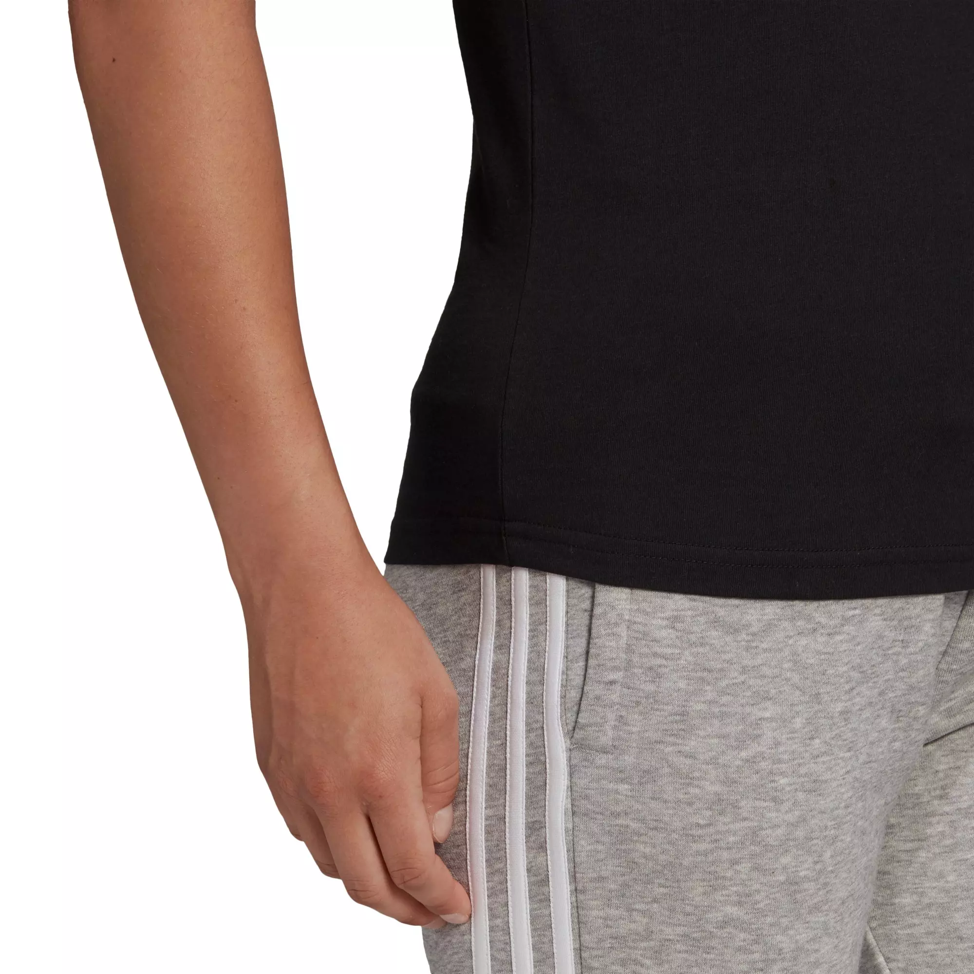 adidas Women's Black LOUNGEWEAR Essentials Slim 3-Stripes Tee - BLACK/WHITE