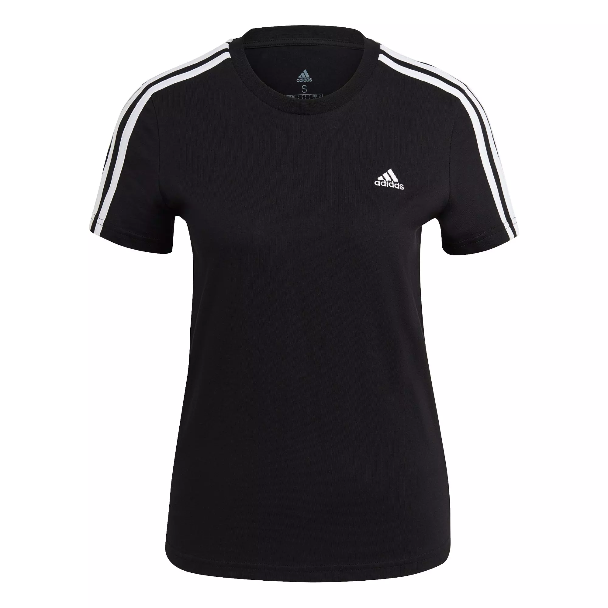 adidas Women's Black LOUNGEWEAR Essentials Slim 3-Stripes Tee - BLACK/WHITE