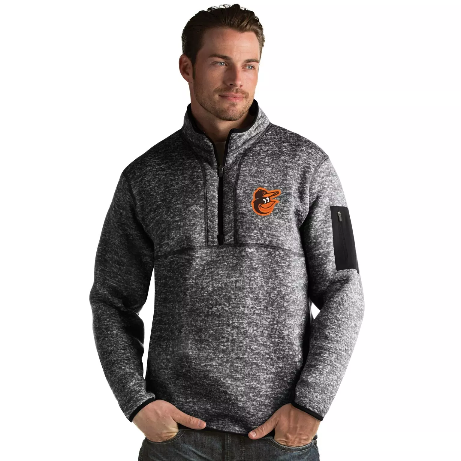 Antigua Men's Baltimore Orioles Fortune Half-Zip Jacket - BLACK