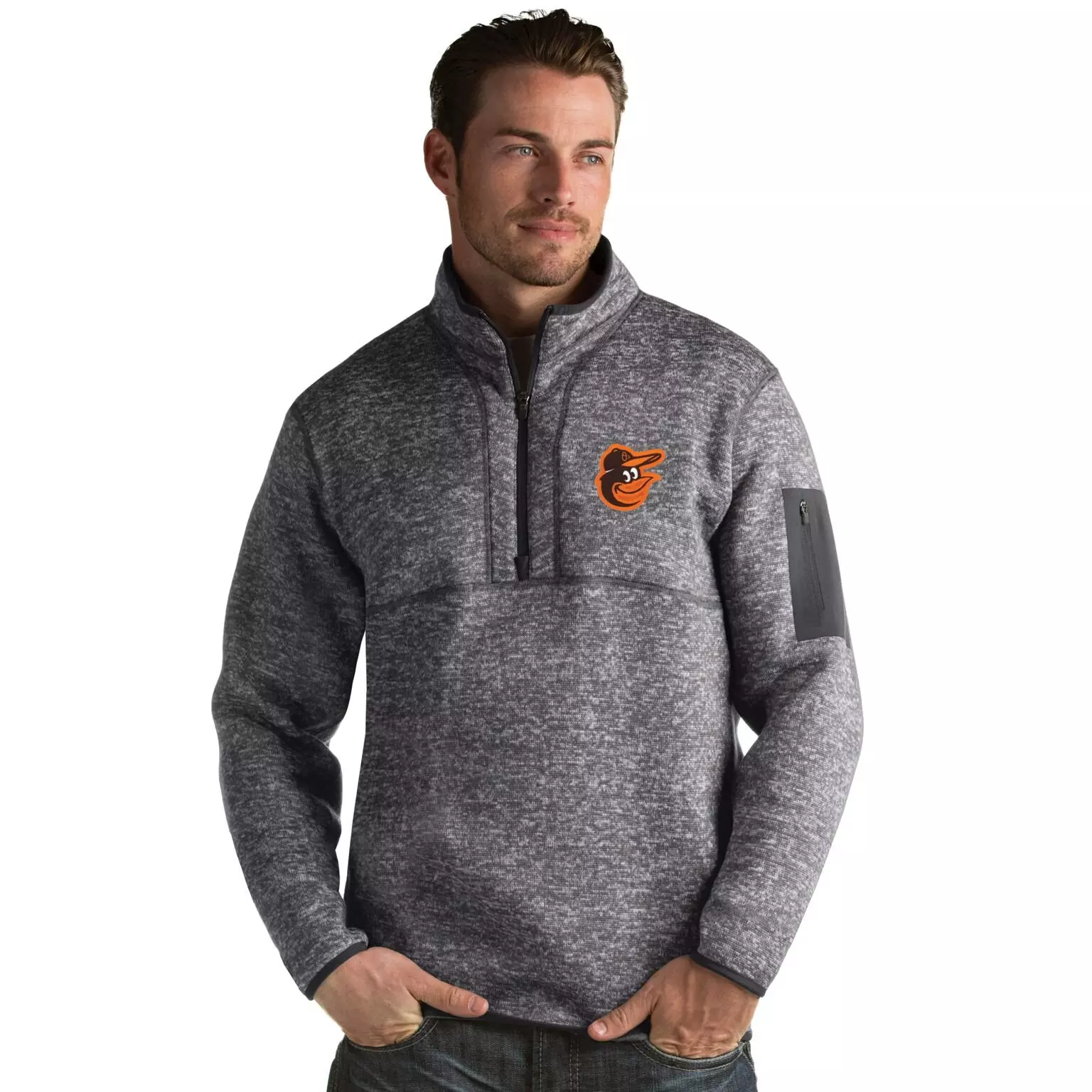 Antigua Men's Baltimore Orioles Fortune Half-Zip Jacket - GREY