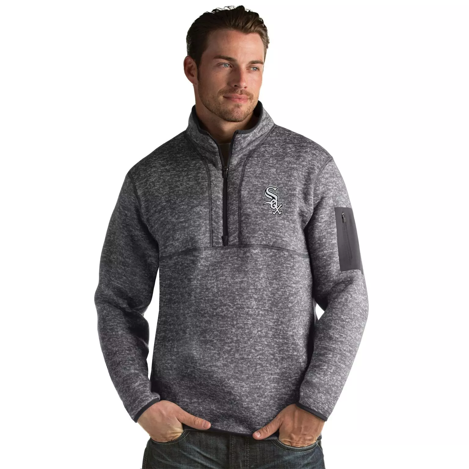 Antigua Men's Chicago White Sox Fortune Half-Zip Jacket - GREY