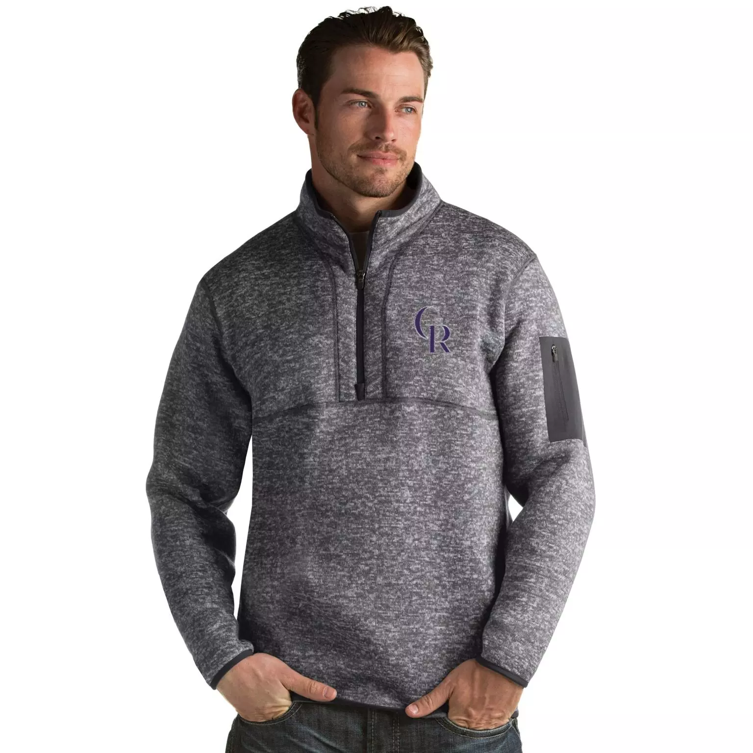 Antigua Men's Colorado Rockies Fortune Half-Zip Jacket - GREY