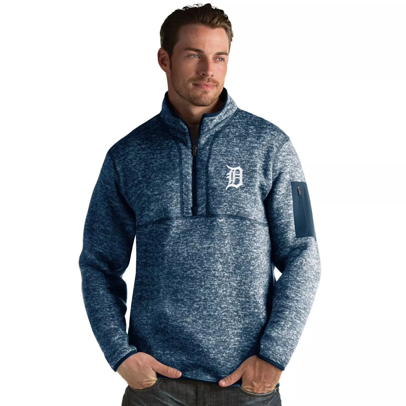 Antigua Men's Detroit Tigers Fortune Half-Zip Jacket - NAVY