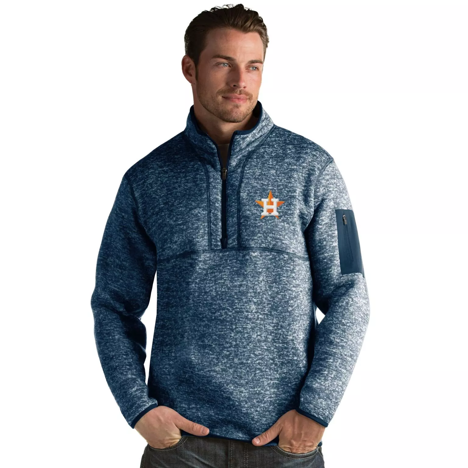 Antigua Men's Houston Astros Fortune Half-Zip Jacket - NAVY