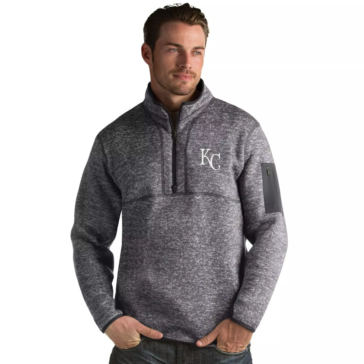 Antigua Men's Kansas City Royals  Fortune Half-Zip Jacket - GREY