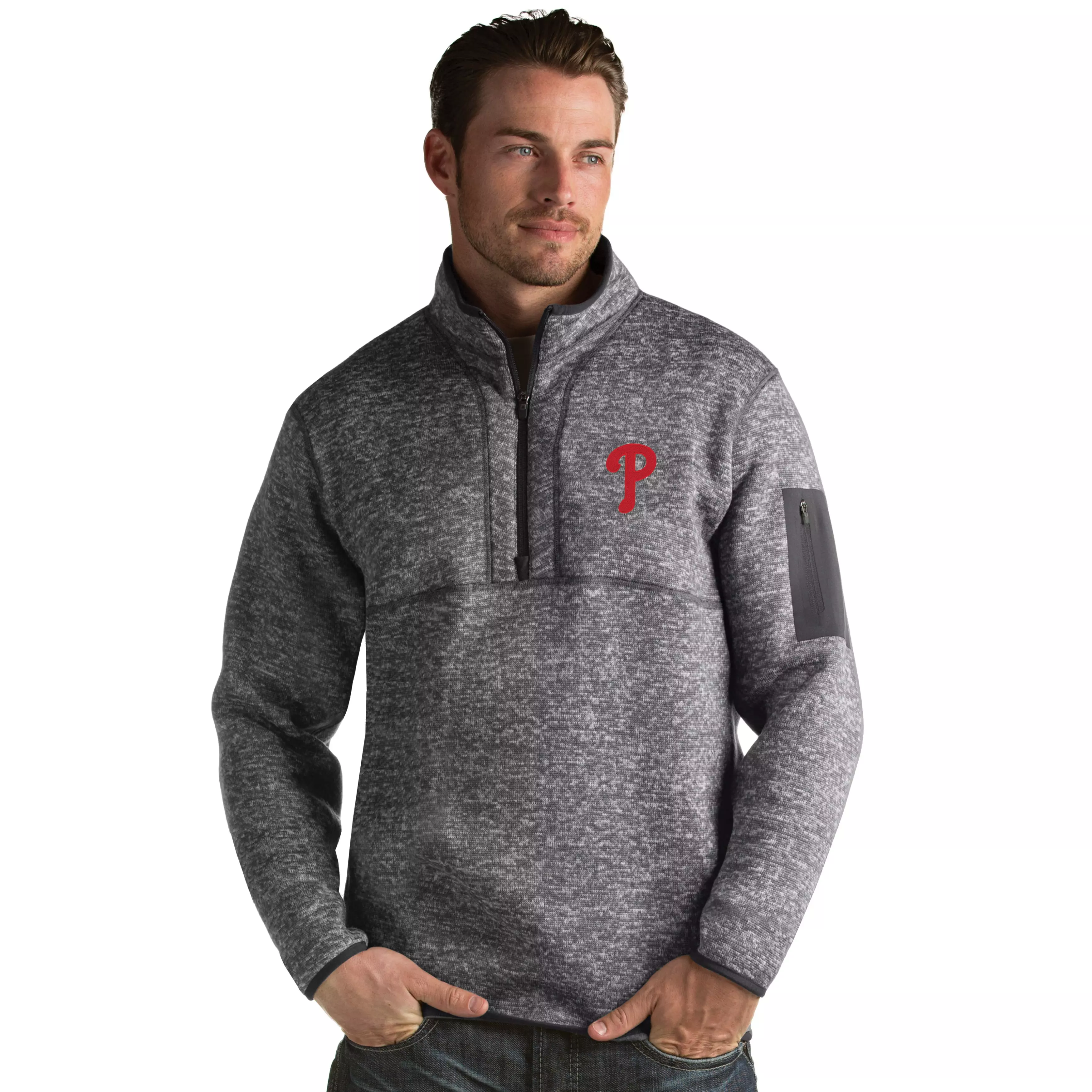 Antigua Men's Philadelphia Phillies Fortune Half-Zip Pullover - GREY
