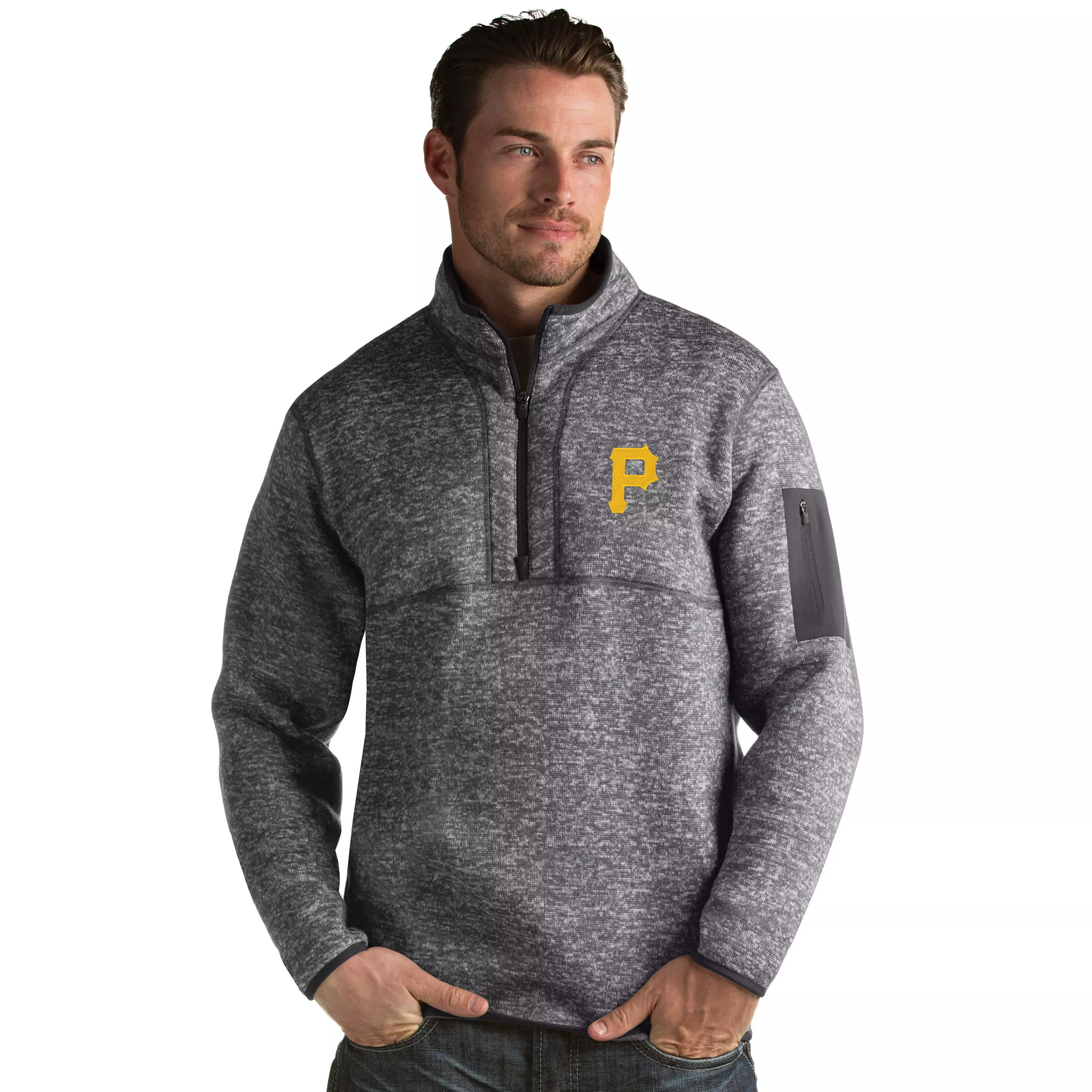 Antigua Men's Pittsburgh Pirates Fortune Half-Zip Pullover - GREY