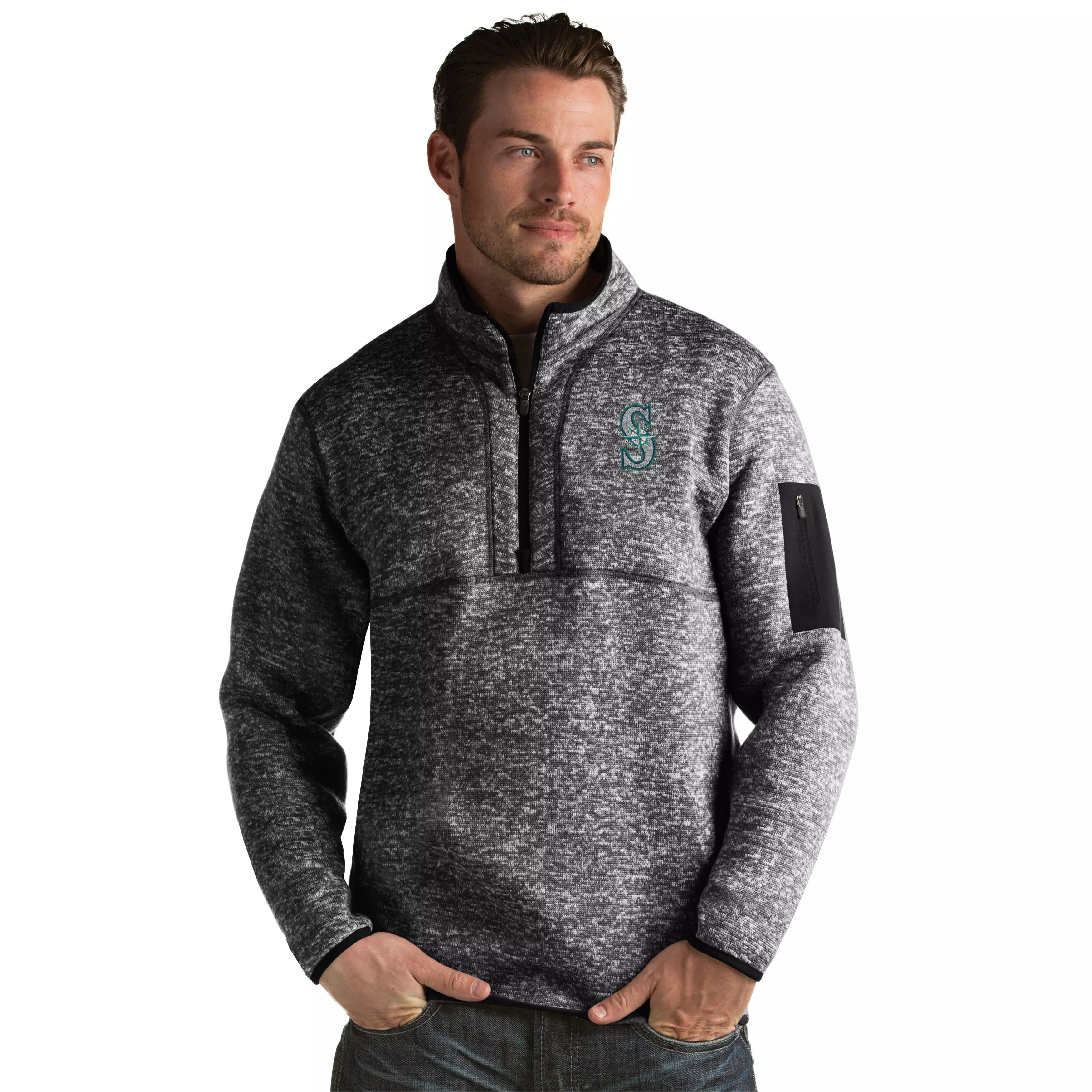 Antigua Men's Seattle Mariners Fortune Half-Zip Pullover - BLACK
