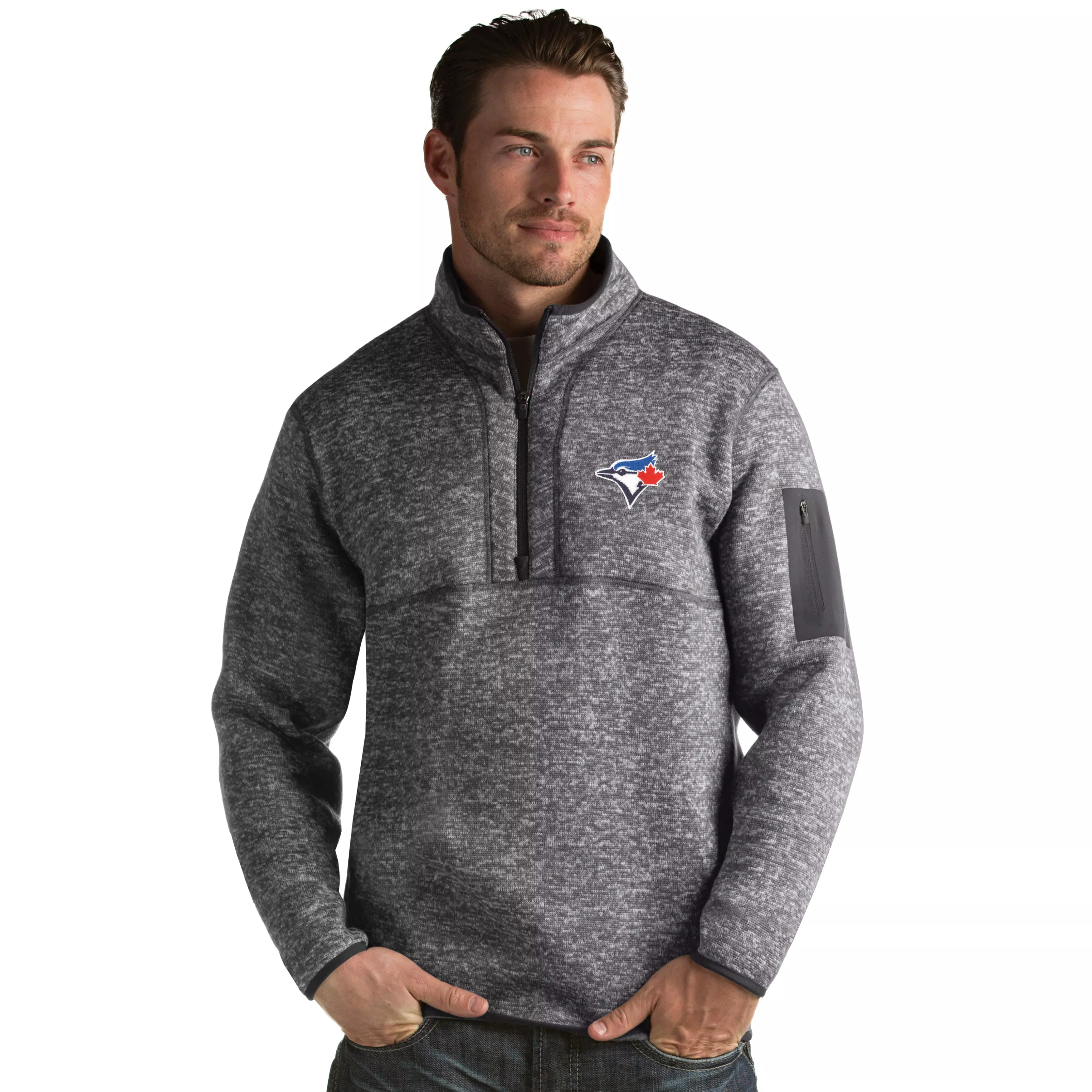 Antigua Men's Toronto Blue Jays Fortune Half-Zip Pullover - GREY