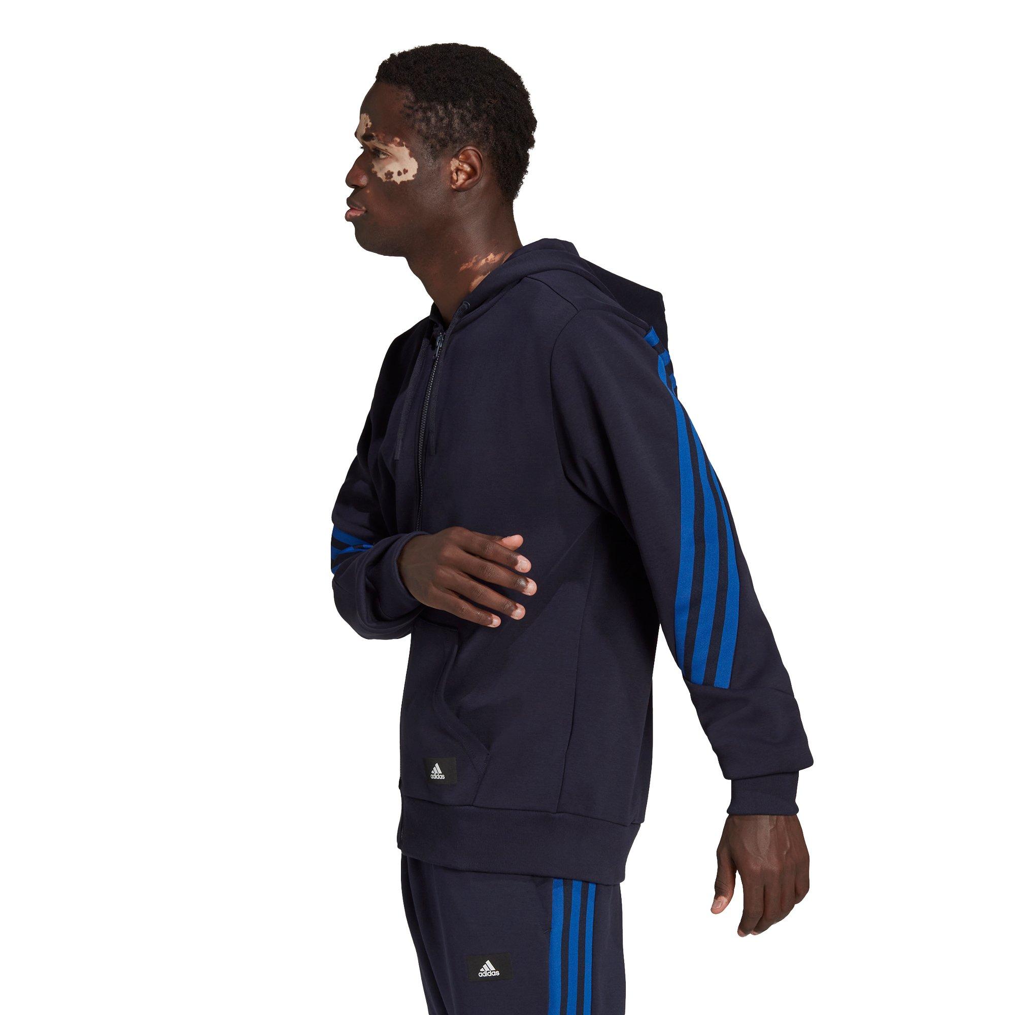 adidas Men's Sportswear Black/Royal Future Icons 3-Stripes Full-Zip Hoodie - BLACK/ROYAL Thumbnail View 3