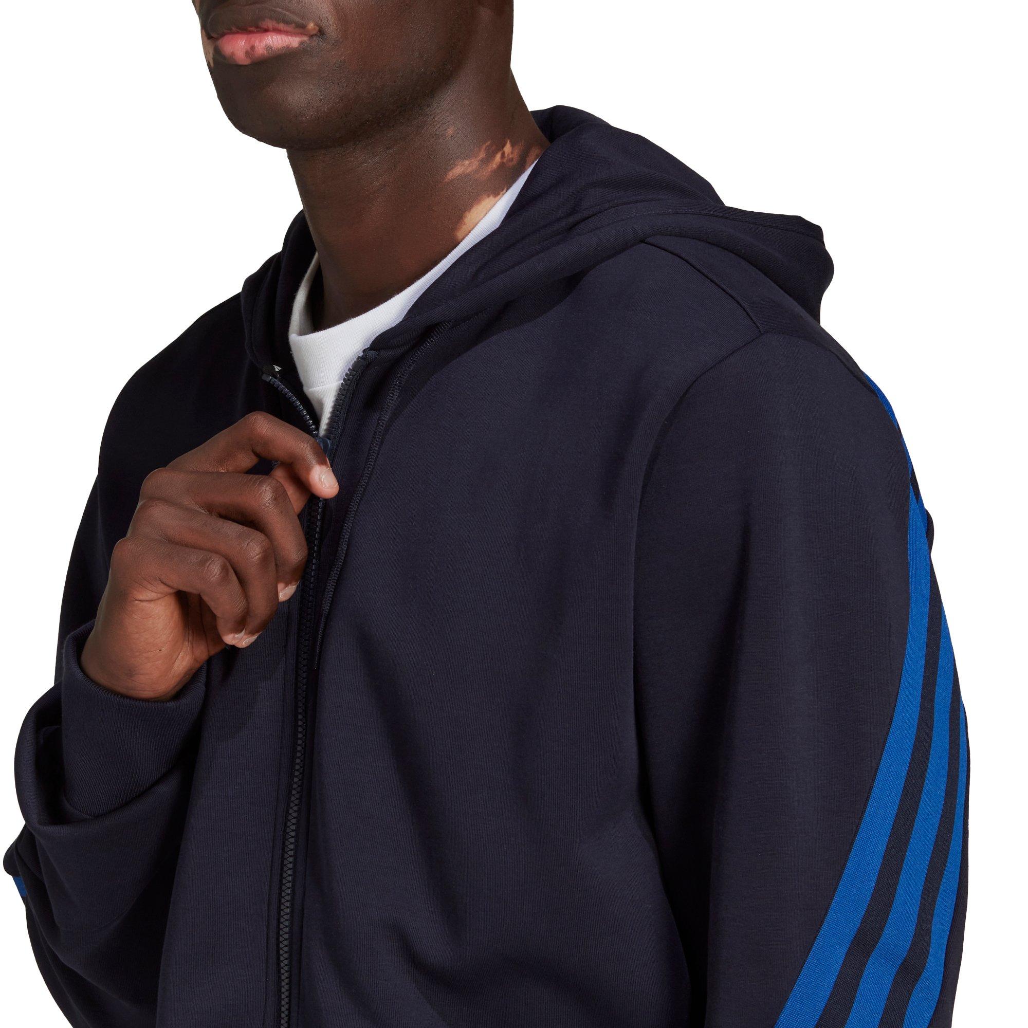 adidas Men's Sportswear Black/Royal Future Icons 3-Stripes Full-Zip Hoodie - BLACK/ROYAL Thumbnail View 6