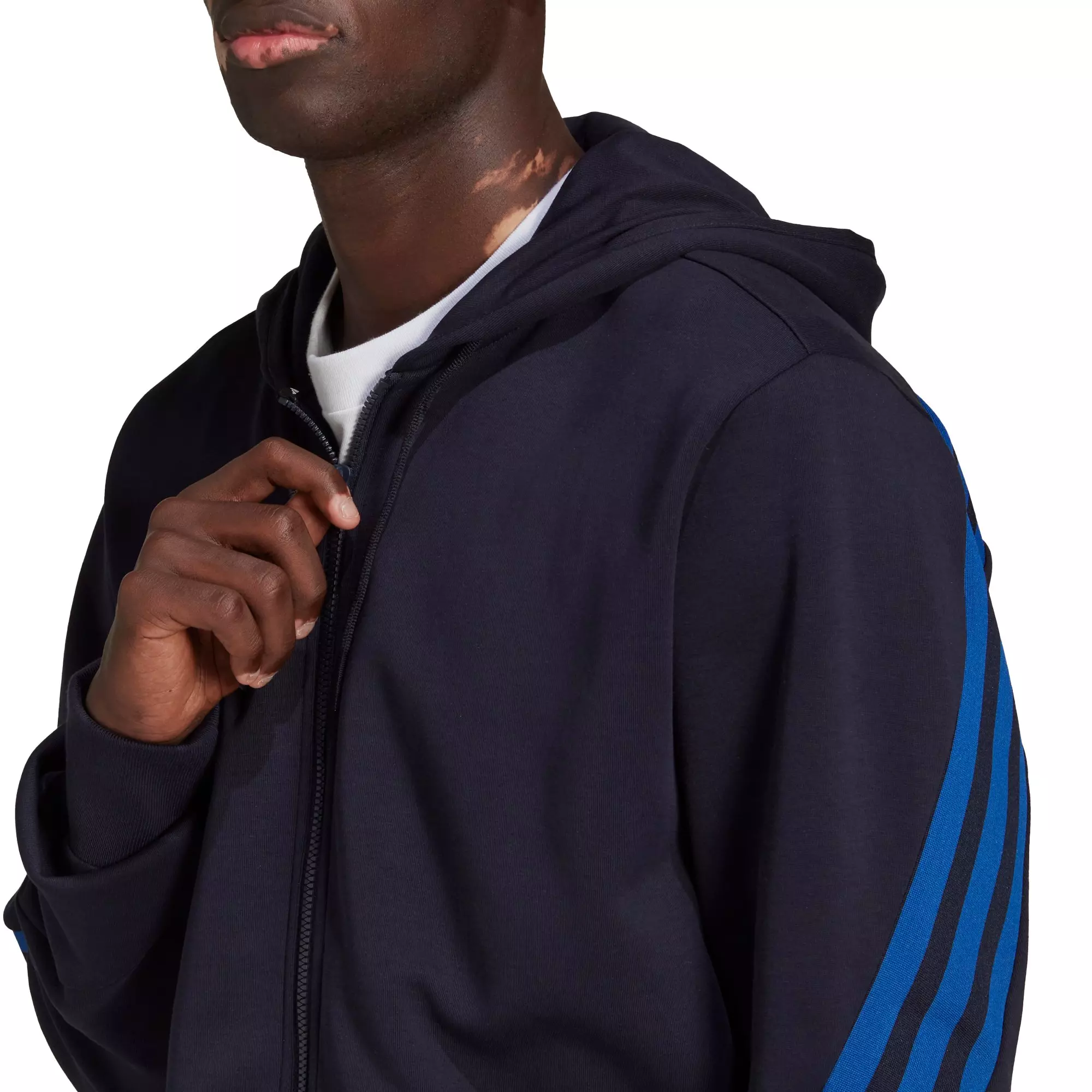 adidas Men's Sportswear Black/Royal Future Icons 3-Stripes Full-Zip Hoodie - BLACK/ROYAL