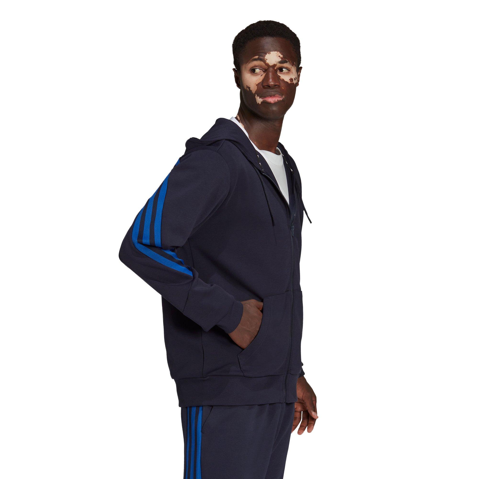 adidas Men's Sportswear Black/Royal Future Icons 3-Stripes Full-Zip Hoodie - BLACK/ROYAL Thumbnail View 7