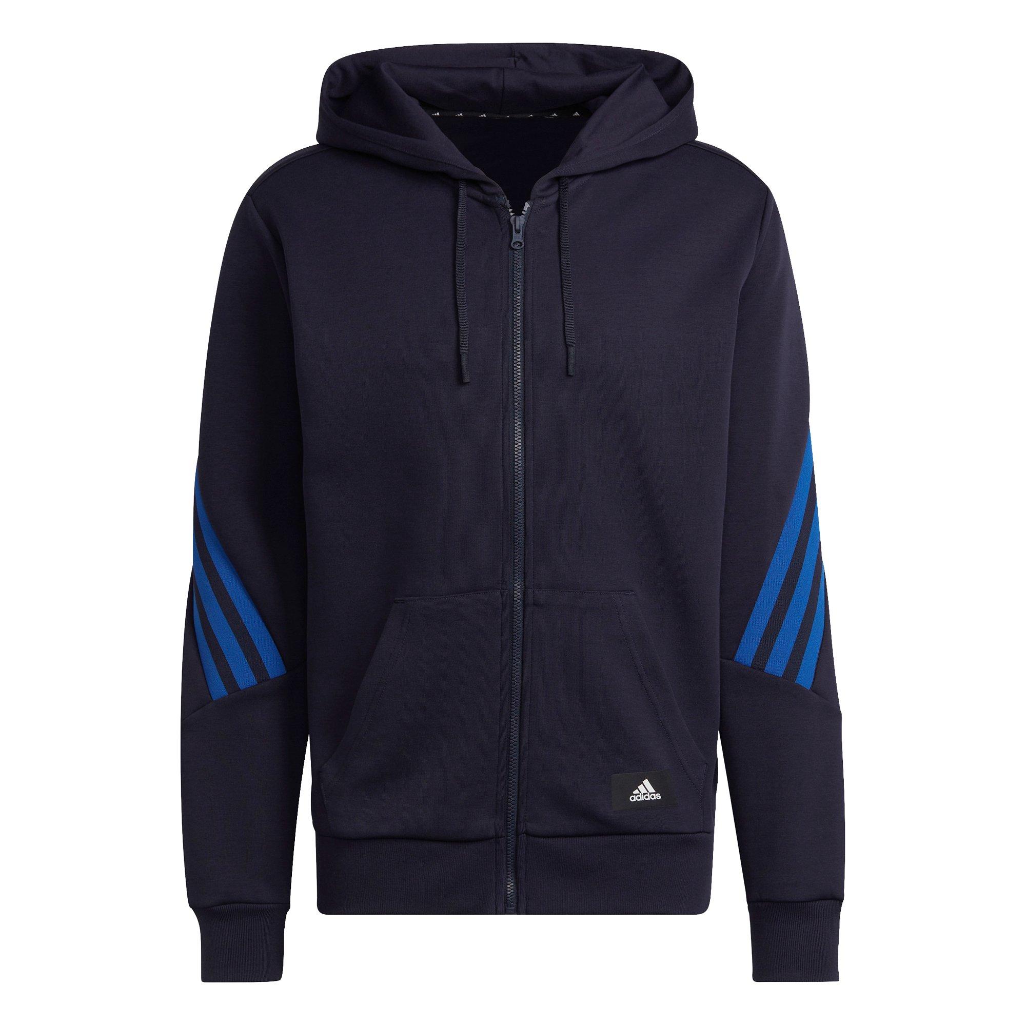 adidas Men's Sportswear Black/Royal Future Icons 3-Stripes Full-Zip Hoodie - BLACK/ROYAL Thumbnail View 8