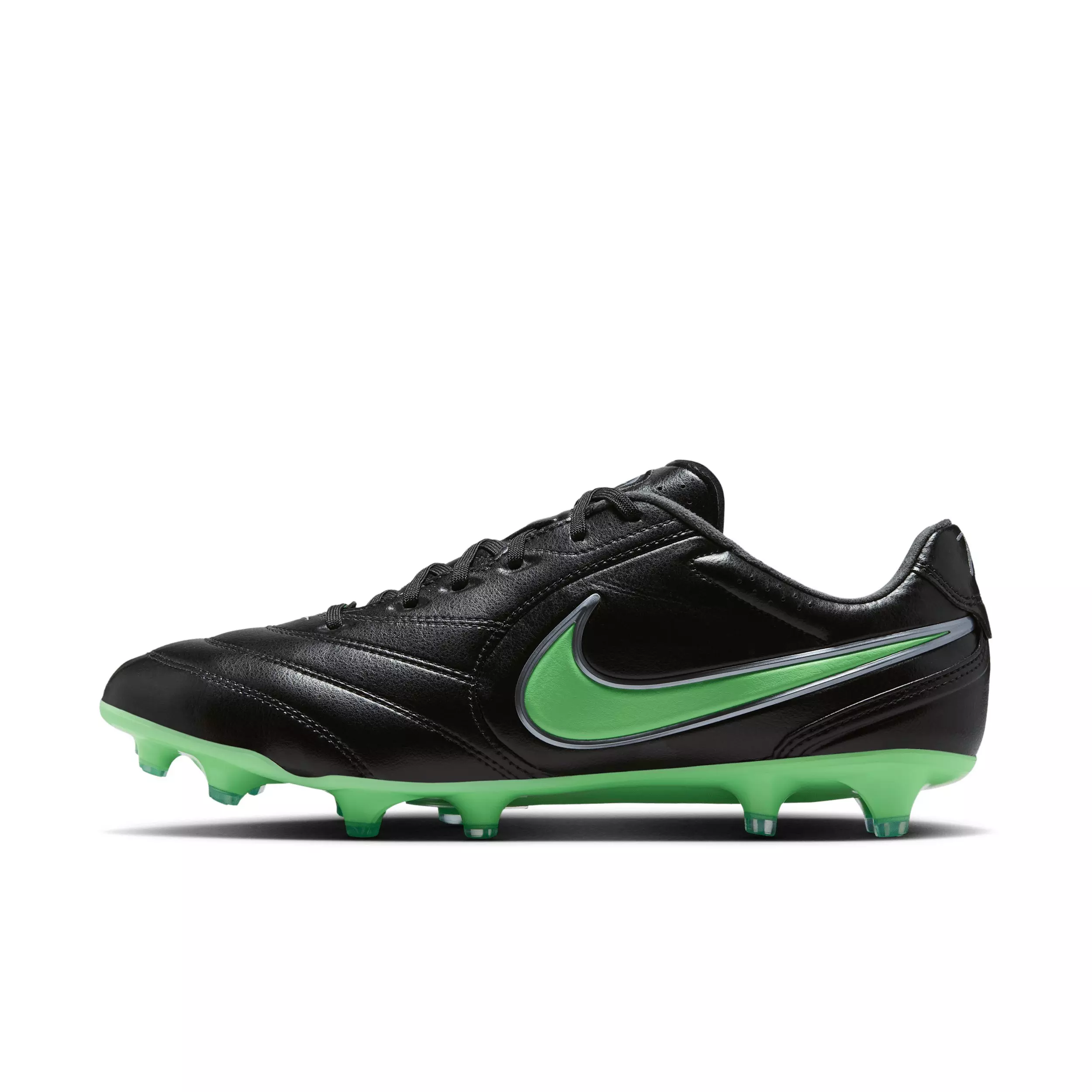 Nike Tiempo Ligera Pro FG "Black/Black/Illusion Green" Men's Soccer Cleat - BLACK/BLACK/GREEN