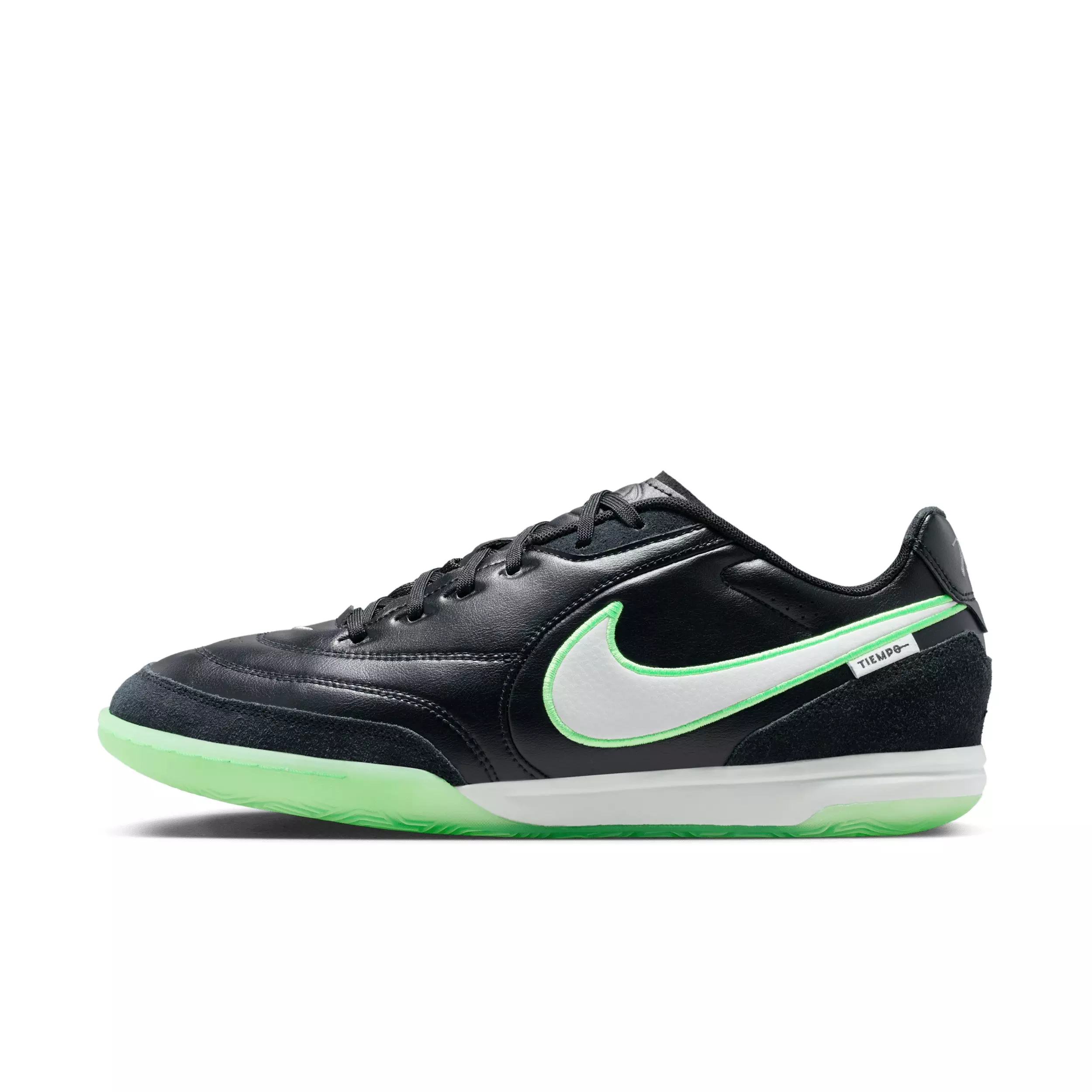 Nike Tiempo Streetgato IC "Black/Black/Illusion Green" Men's Soccer Shoe - BLACK/BLACK/GREEN