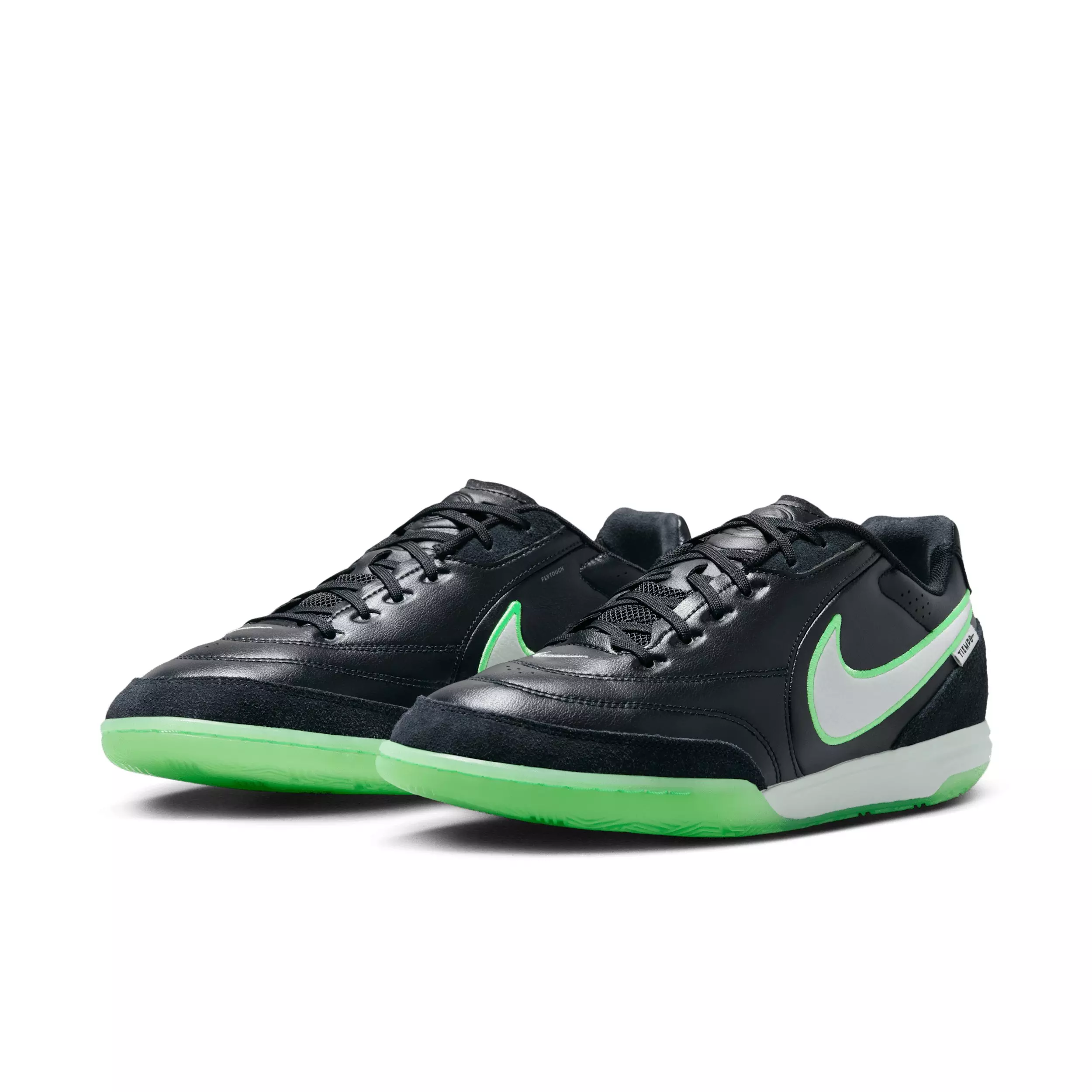 Nike Tiempo Streetgato IC "Black/Black/Illusion Green" Men's Soccer Shoe - BLACK/BLACK/GREEN