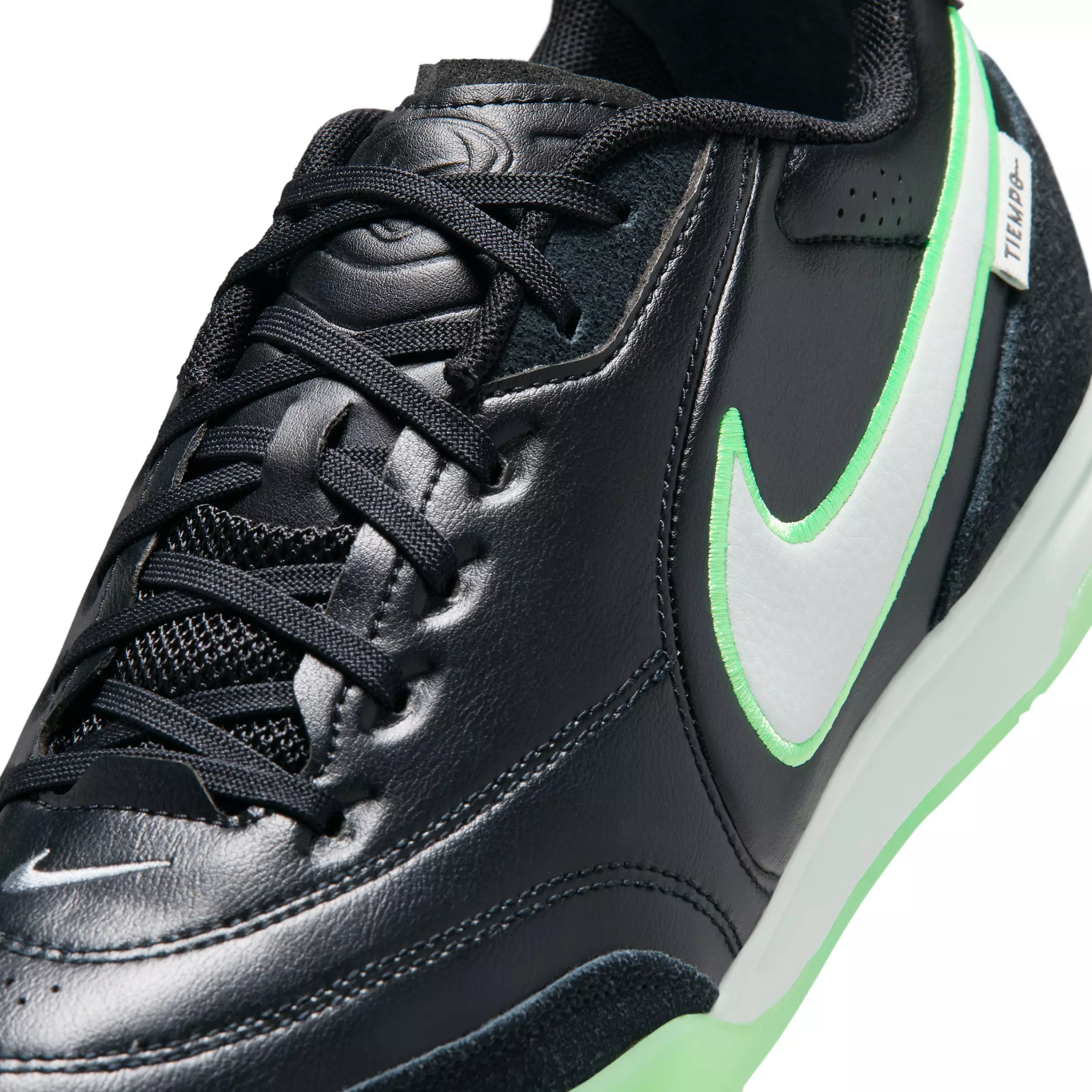 Nike Tiempo Streetgato IC "Black/Black/Illusion Green" Men's Soccer Shoe - BLACK/BLACK/GREEN