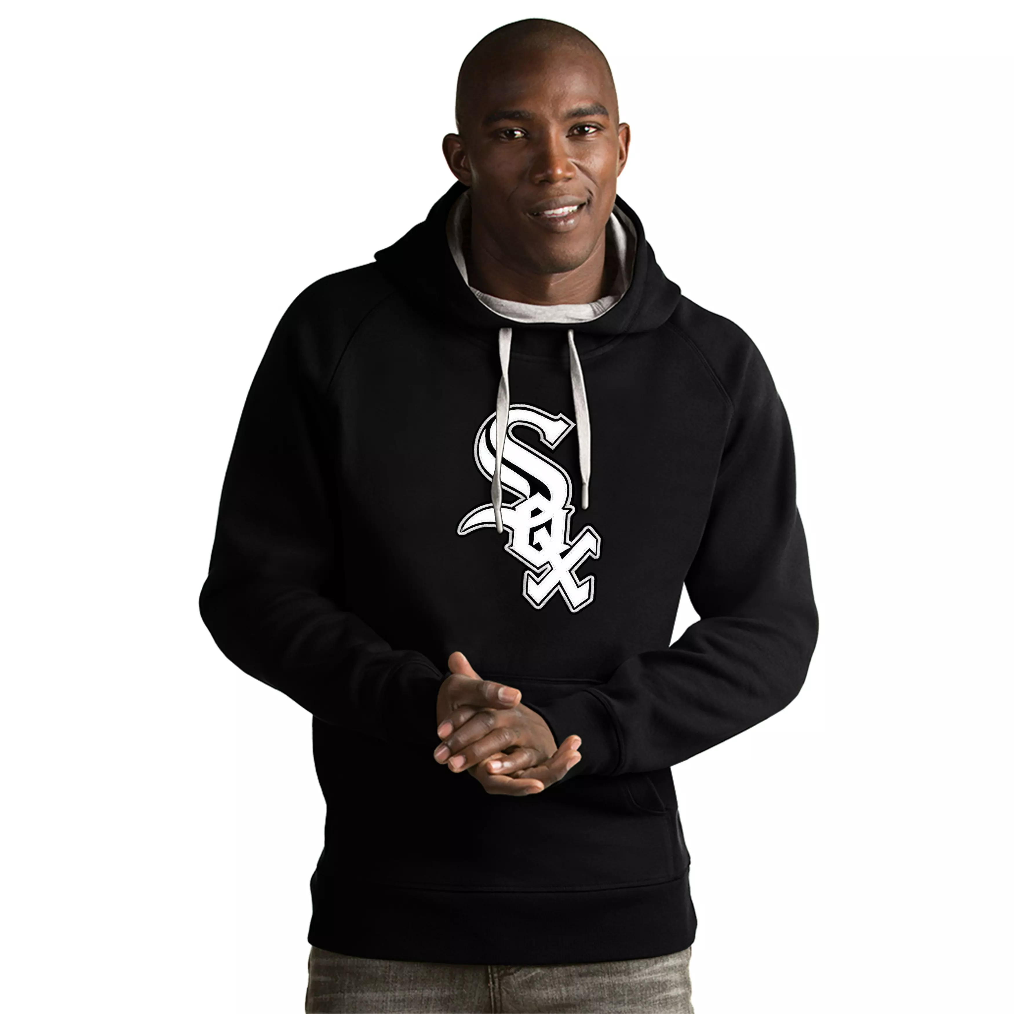 Antigua Men's Chicago White Sox Victory Pullover Hoodie - BLACK