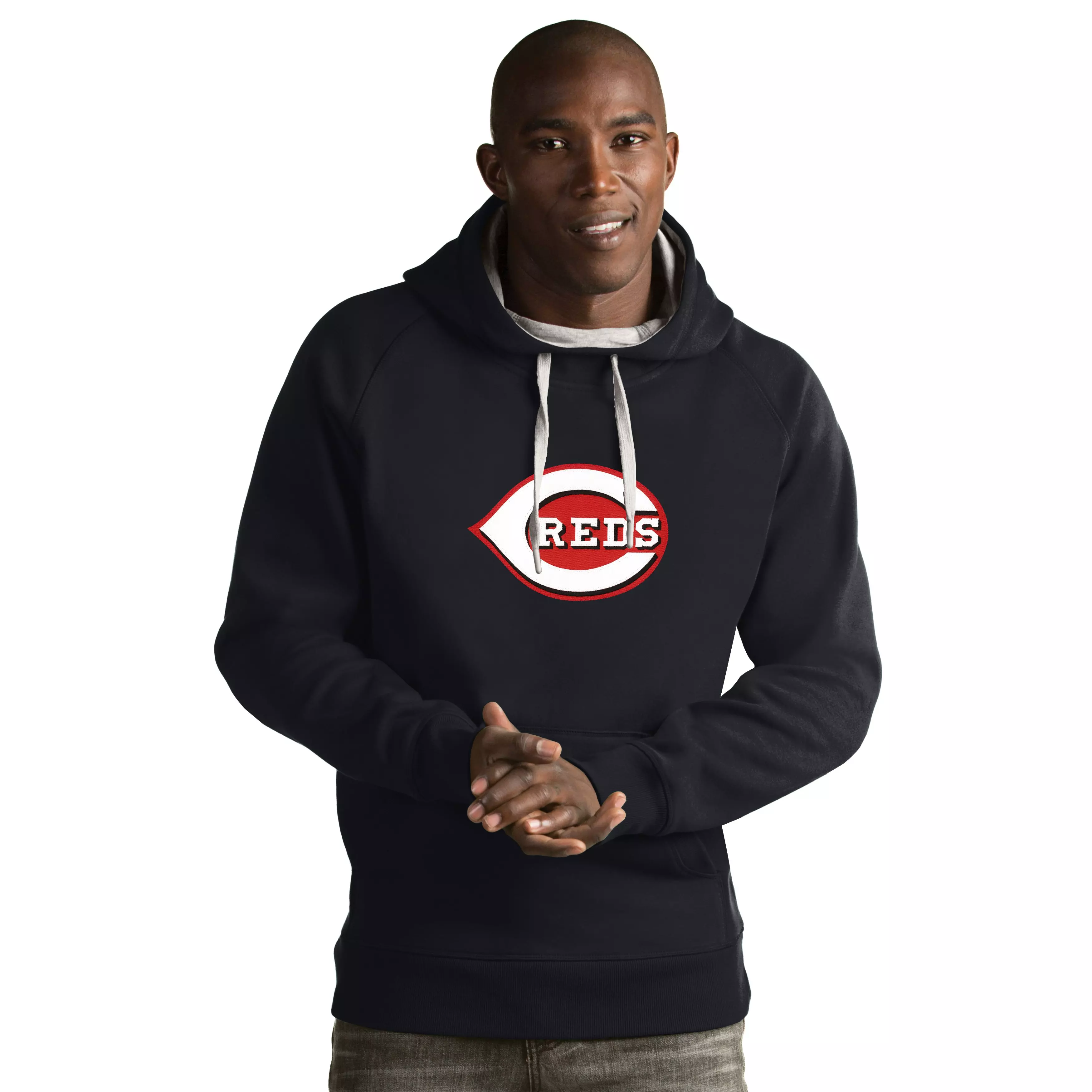 Antigua Men's Cincinnati Reds Victory Pullover Hoodie - CHARCOAL