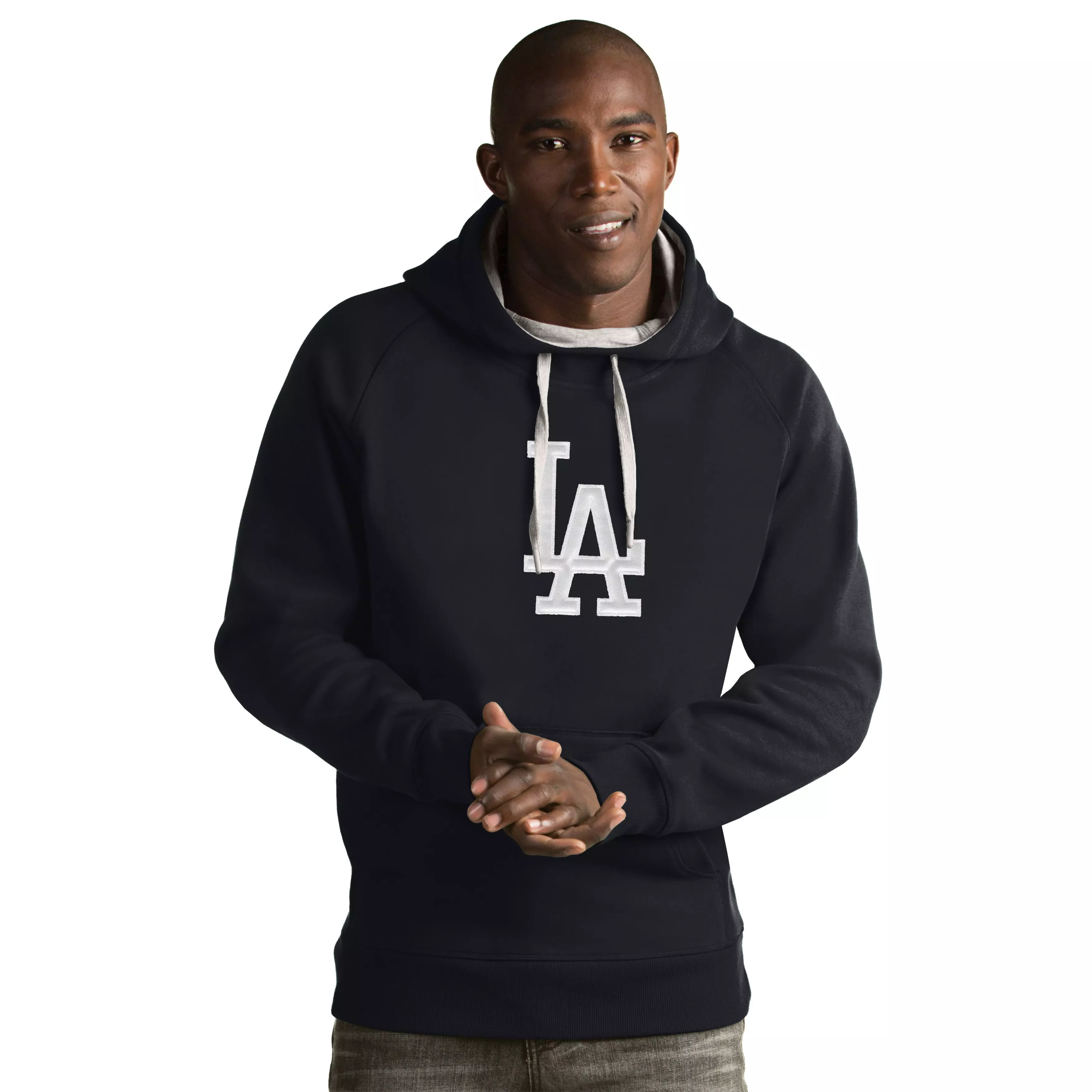 Antigua Men's Los Angeles Dodgers Victory Pullover Hoodie - CHARCOAL
