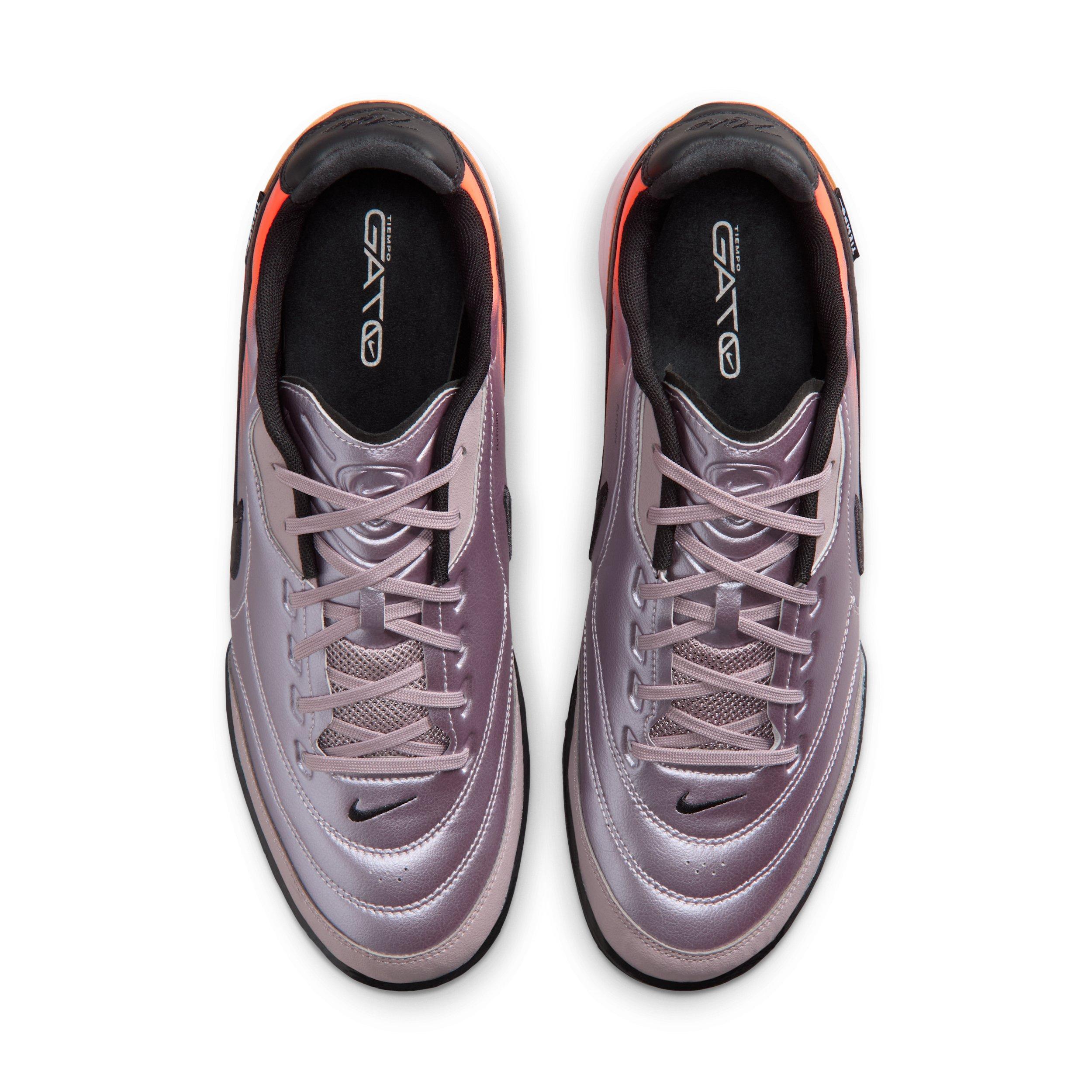 Nike Tiempo Streetgato PRM Heritage IC "Bleached Lilac/Total Orange/Black" Men's Soccer Shoe - LILAC/ORANGE/BLACK