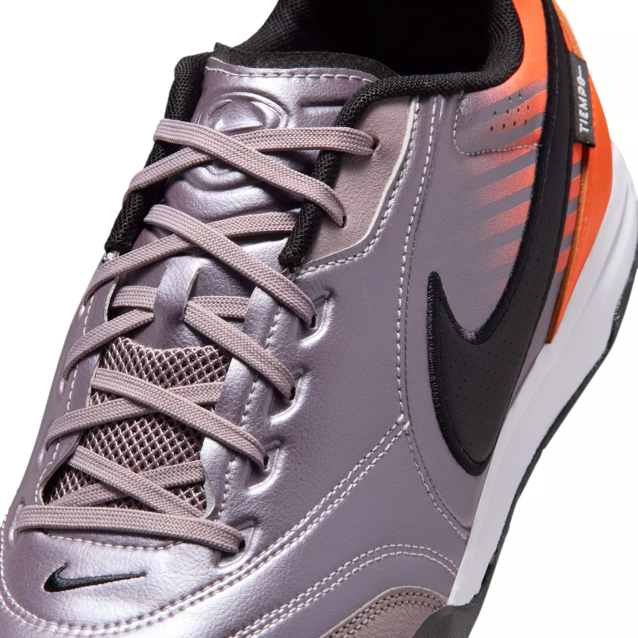 Nike Tiempo Streetgato PRM Heritage IC "Bleached Lilac/Total Orange/Black" Men's Soccer Shoe - LILAC/ORANGE/BLACK