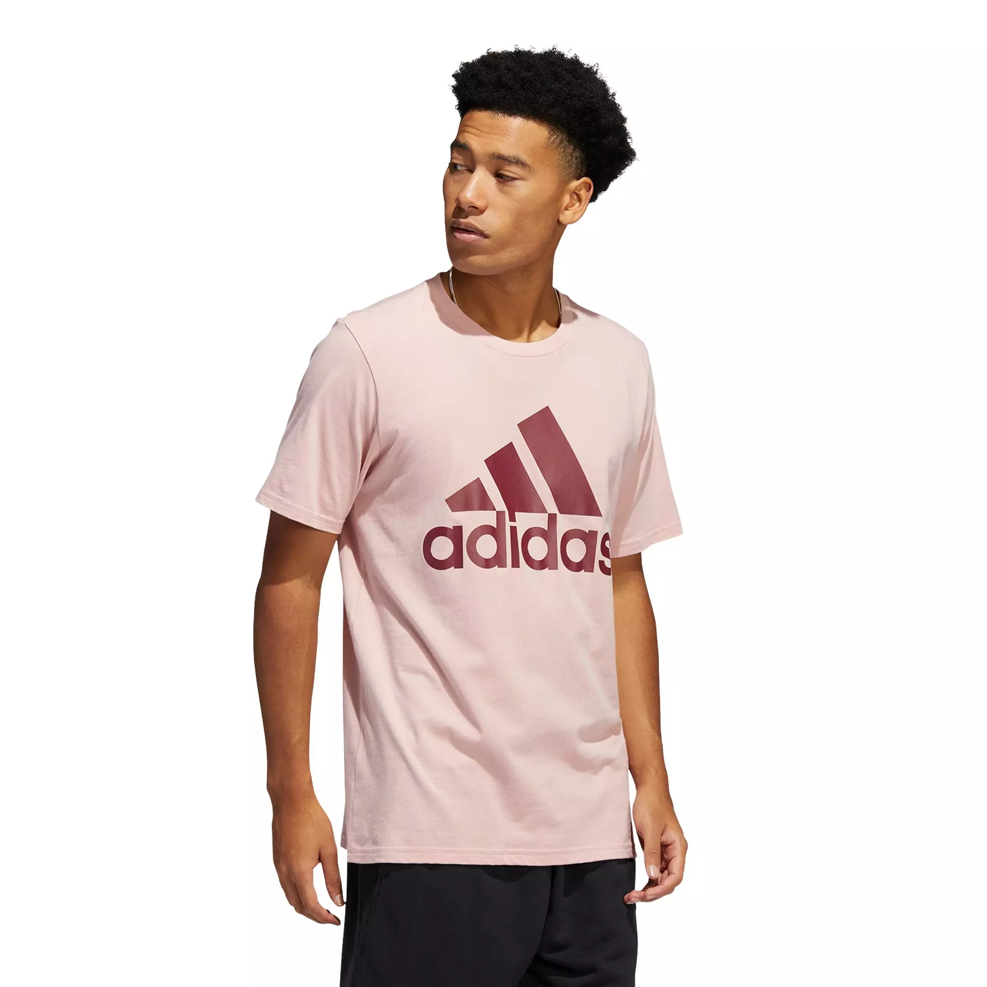 adidas Men's Badge of Sport Classic Tee- Pink/Maroon - PINK/RED
