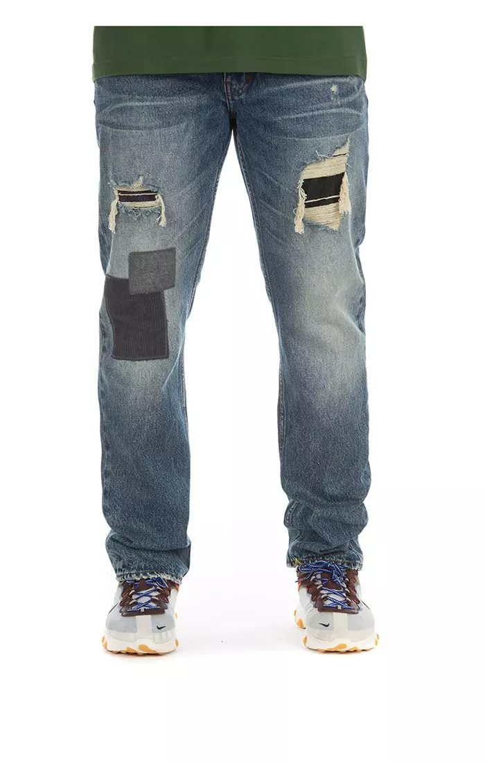 Hustle Gang Men's Slim Fit Medium Wash Growth Jeans - BLUE