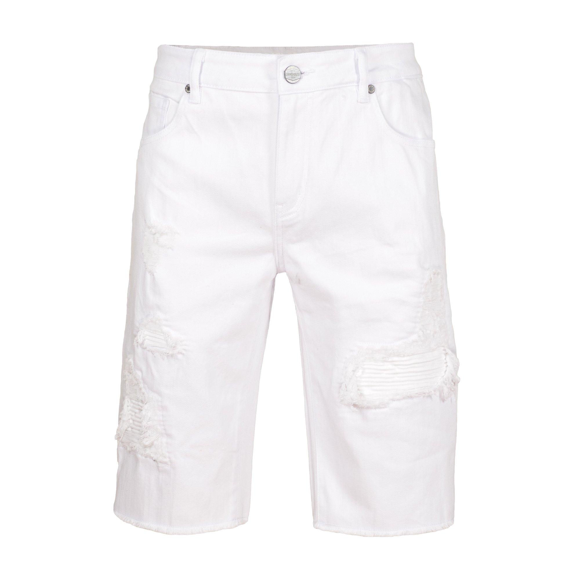 mens white denim shorts ripped