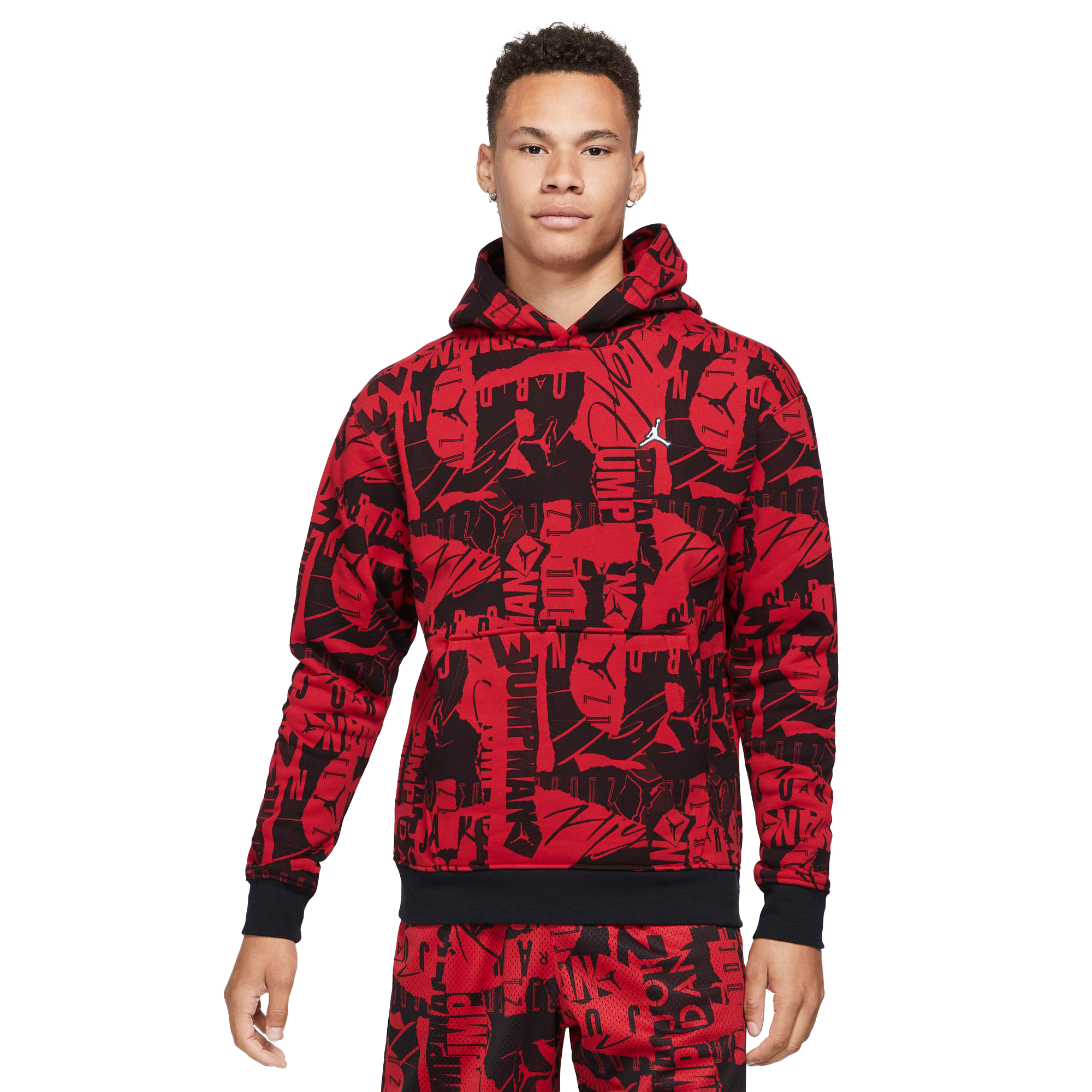 black jordan hoodie red logo