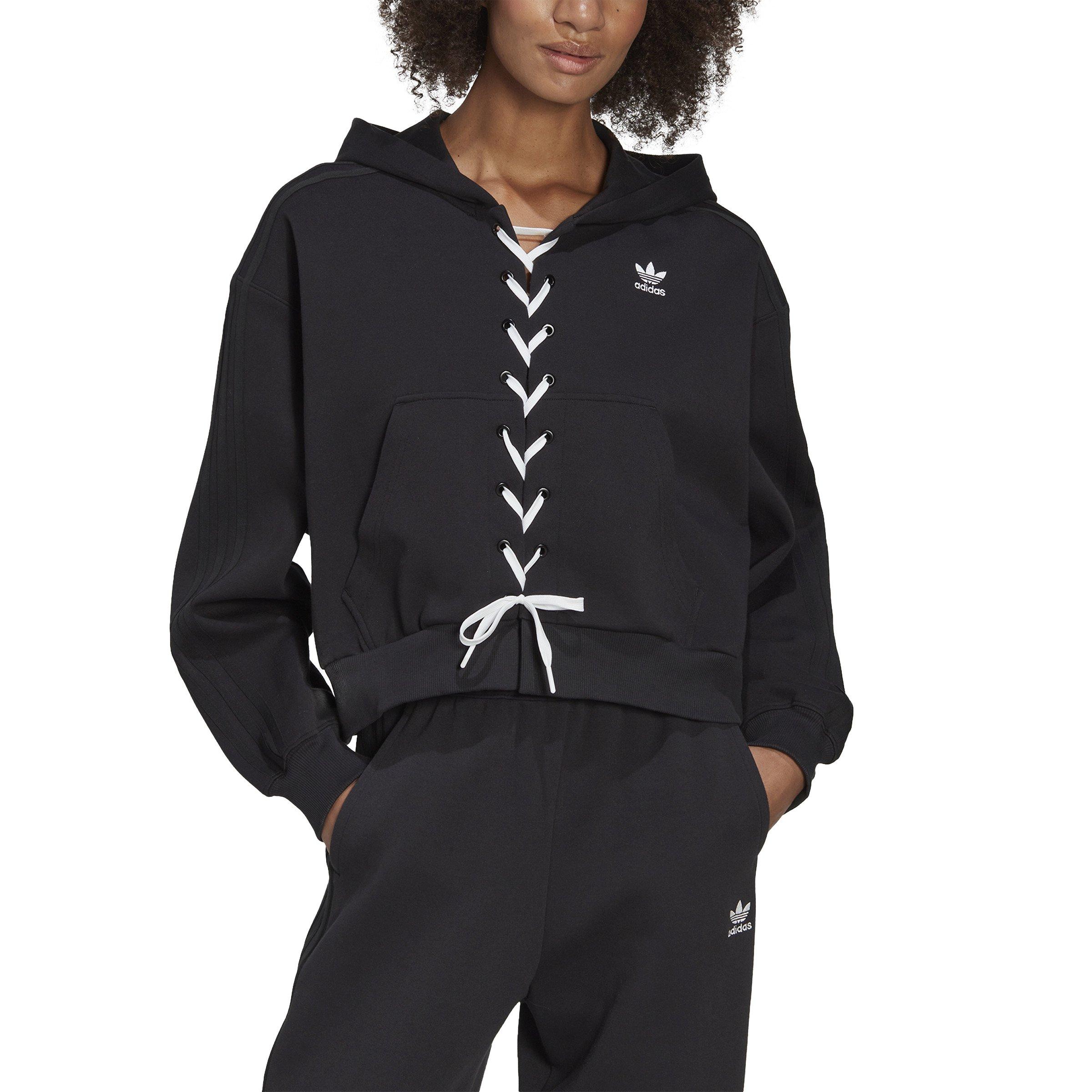 adidas Women\'s Always Original Laced Hoodie-Black/White - Hibbett | City  Gear | Sweatshirts