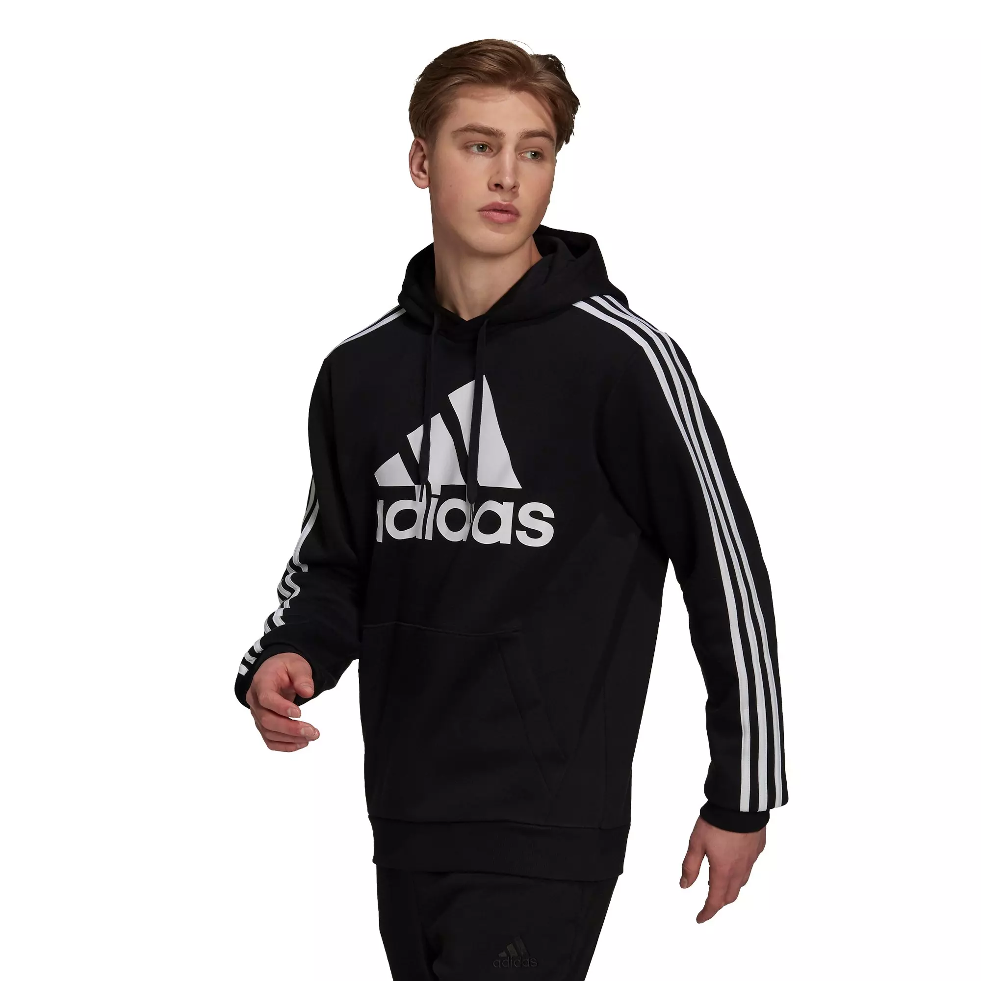 adidas Men\'s Hibbett Fleece Hoodie-Black/White Gear | - City 3-Stripes Logo Essentials