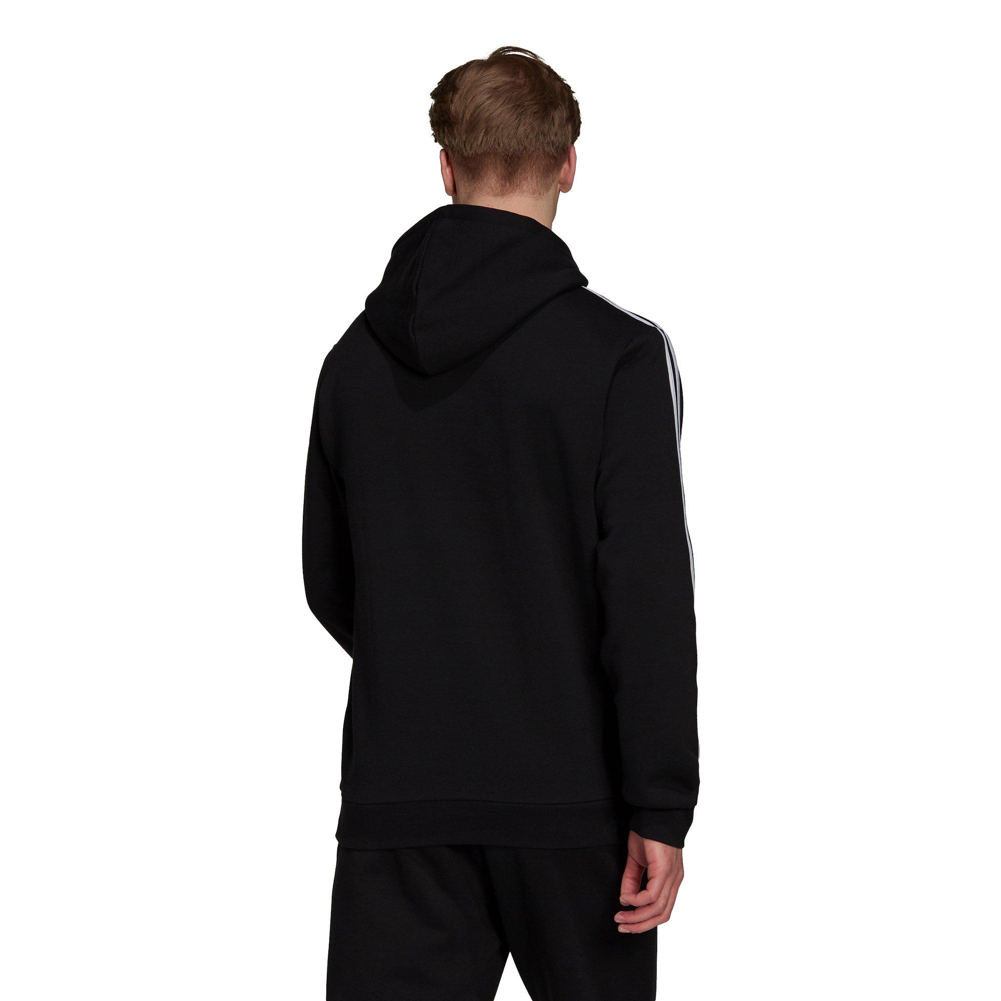 adidas Men\'s Essentials Fleece 3-Stripes Logo Hoodie-Black/White - Hibbett  | City Gear