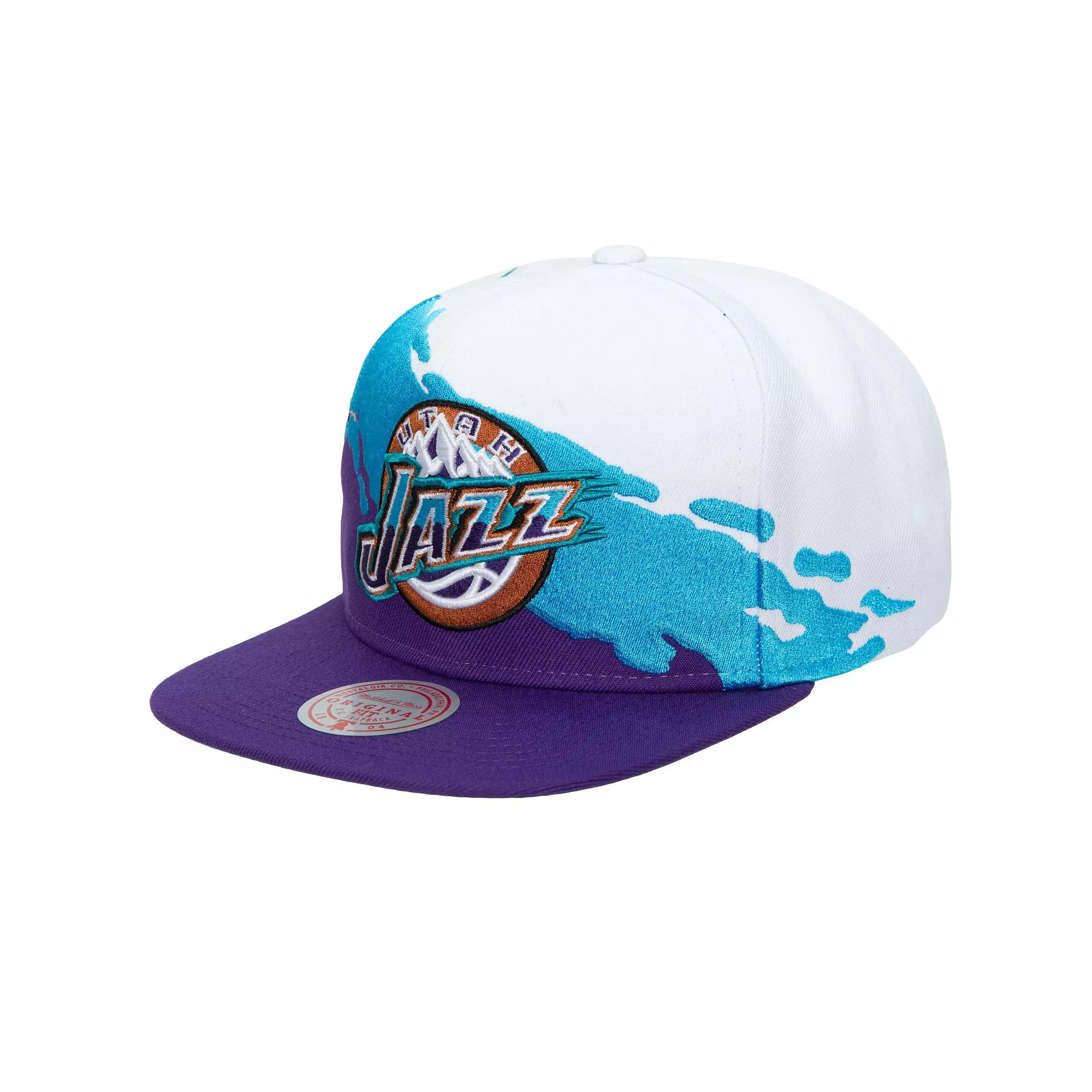 Mitchell & Ness Utah Jazz Paintbrush Snapback Hat - PURPLE/AQUA