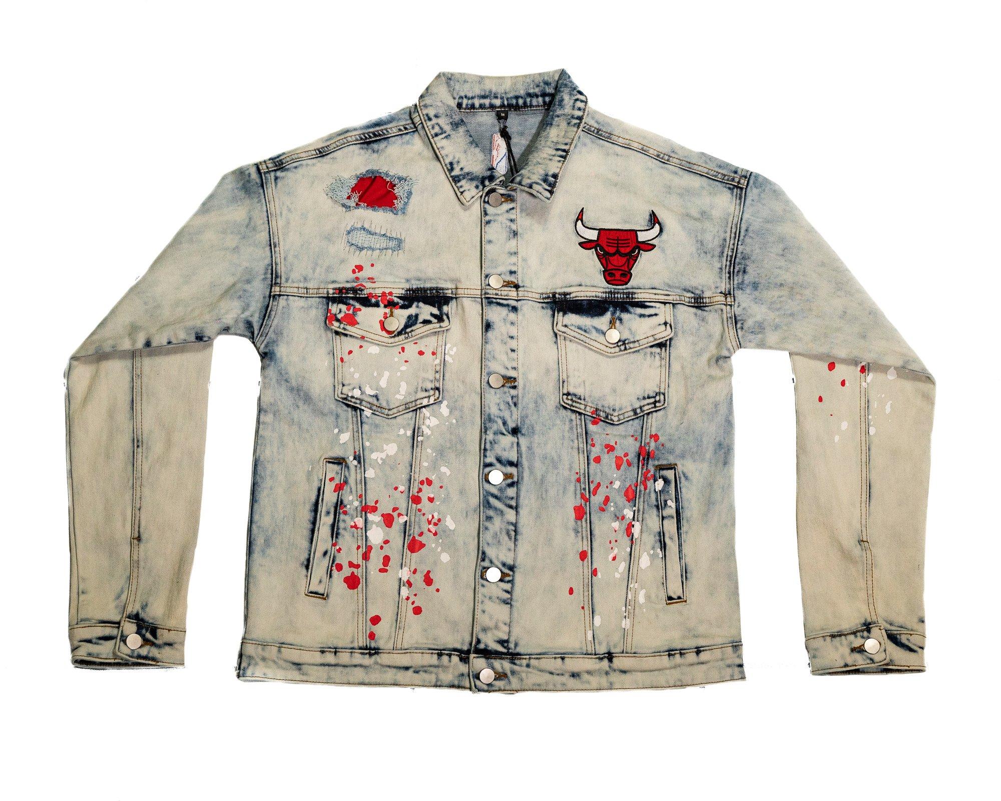 Men's Chicago Bulls FISLL White Ice Cloud Denim Jacket