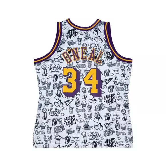 Mitchell & Ness Men's Mitchell & Ness Shaquille O'Neal White Los Angeles  Lakers 1996-97 Hardwood Classics Doodle Swingman Jersey