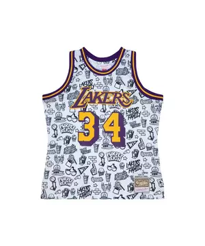 Women's Mitchell & Ness Shaquille O'Neal White Los Angeles Lakers 1996  Doodle Swingman Jersey