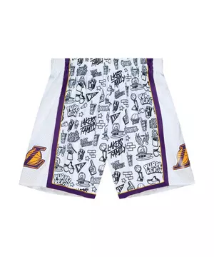 Mitchell & Ness Men's Los Angeles Lakers Doodle Swingman Shorts, White, Size: Large, Polyester/Elastic