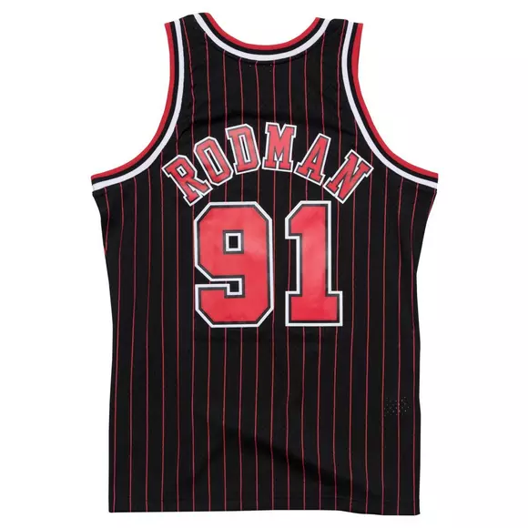New w/Tags Jordan Authentic Bulls Pinstripe Jersey (Black w/Red) Size 44