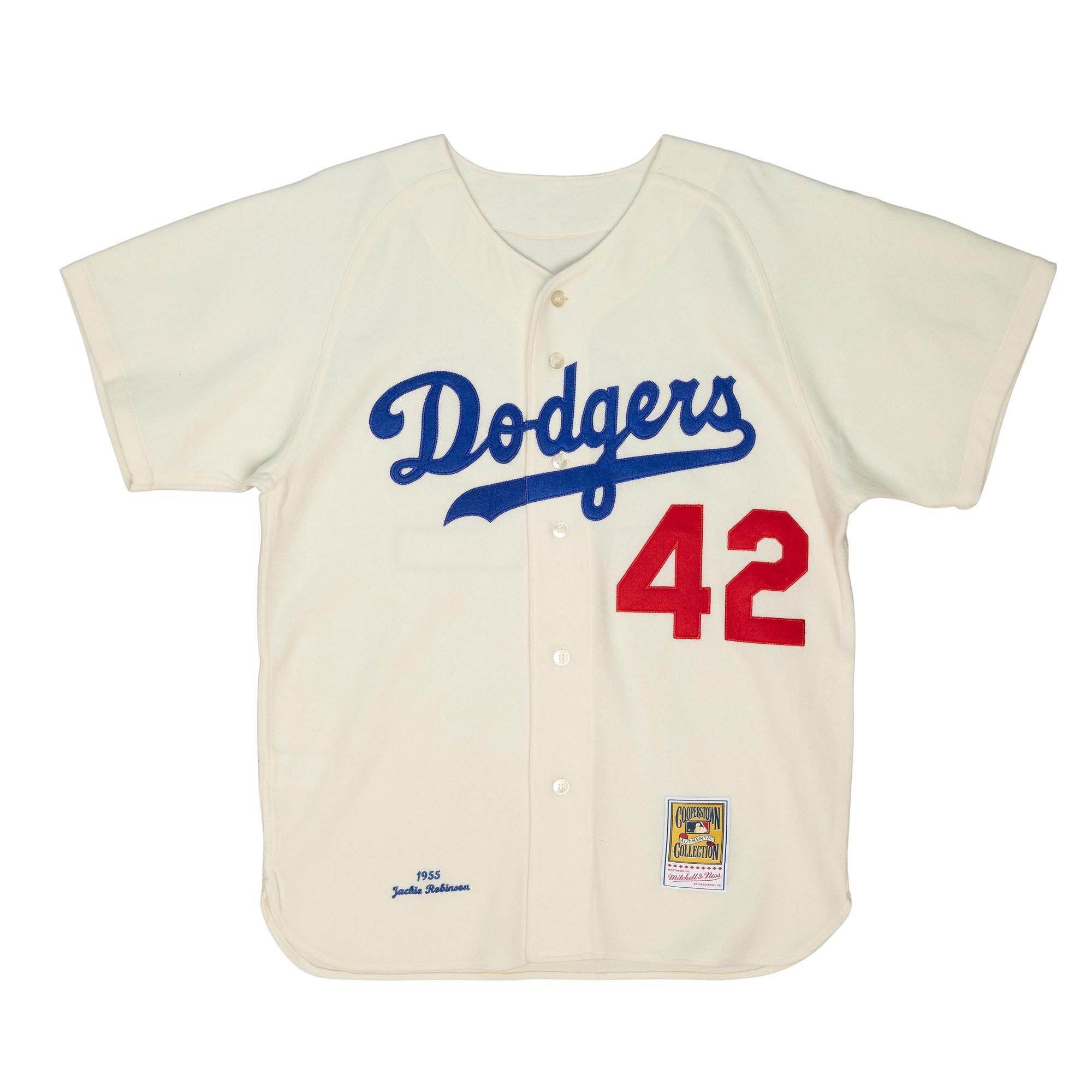 Jackie Robinson Brooklyn Dodgers Mitchell & Ness 1955 Cooperstown  Collection Authentic Jersey - Cream