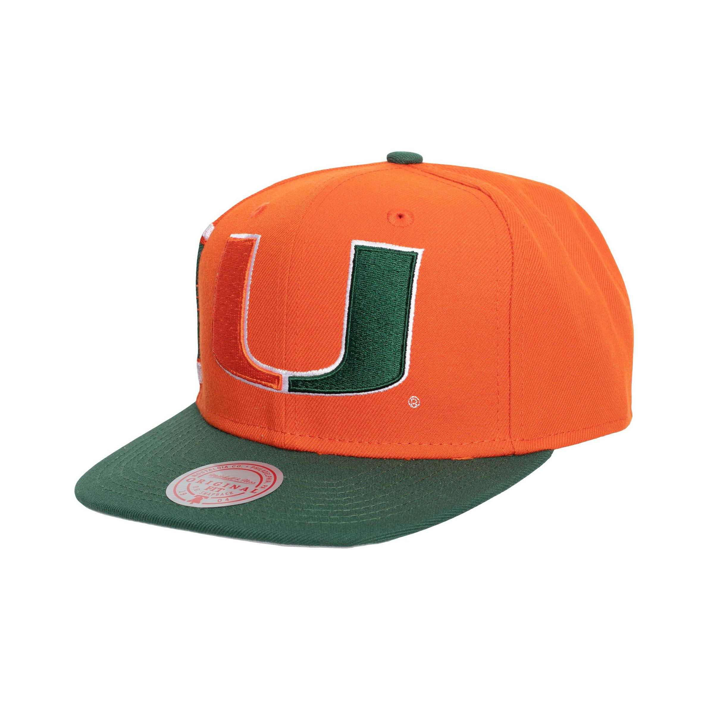 Men's Mitchell & Ness Green/White Miami Hurricanes Paintbrush Snapback Hat