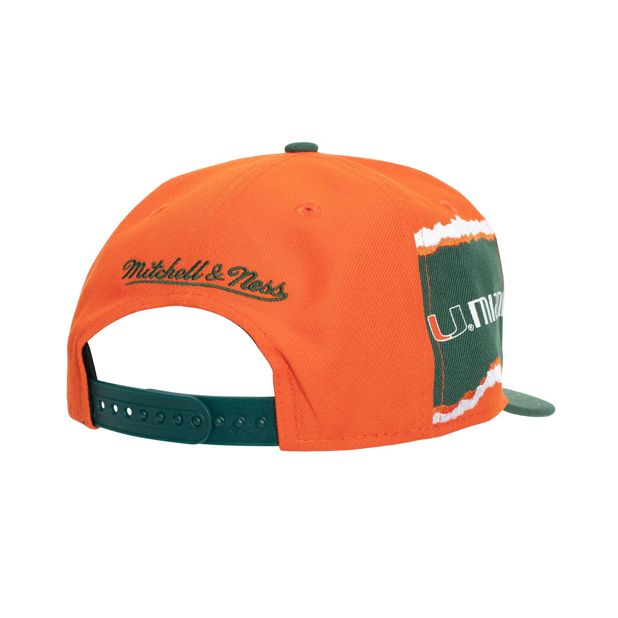 Men's Mitchell & Ness Orange/Green Miami Hurricanes Sharktooth Snapback Hat